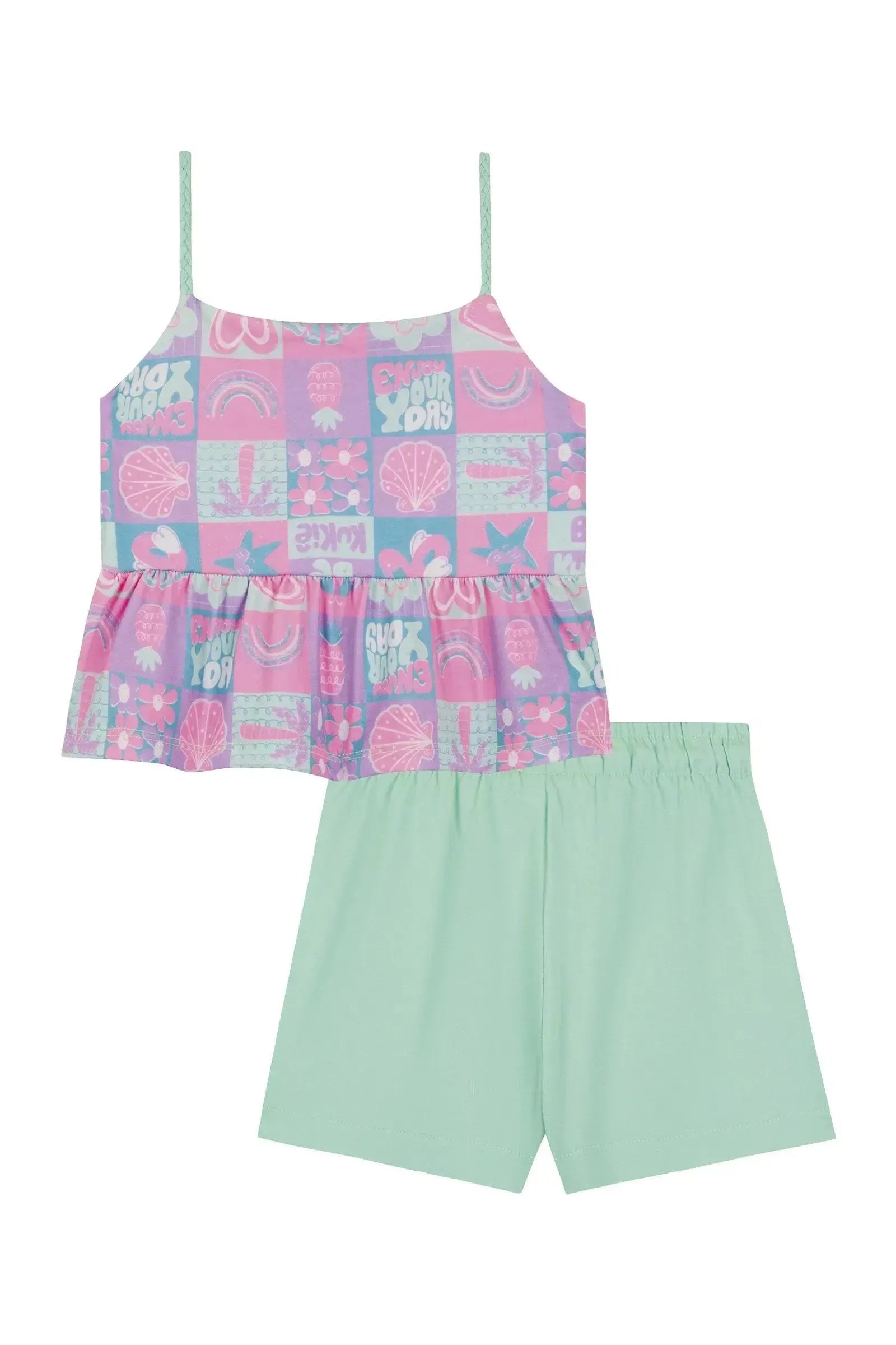 Conjunto de Bata em Malha Fresh e Shorts em Sarja com Elastano 87897 Kukiê Infantil Menina