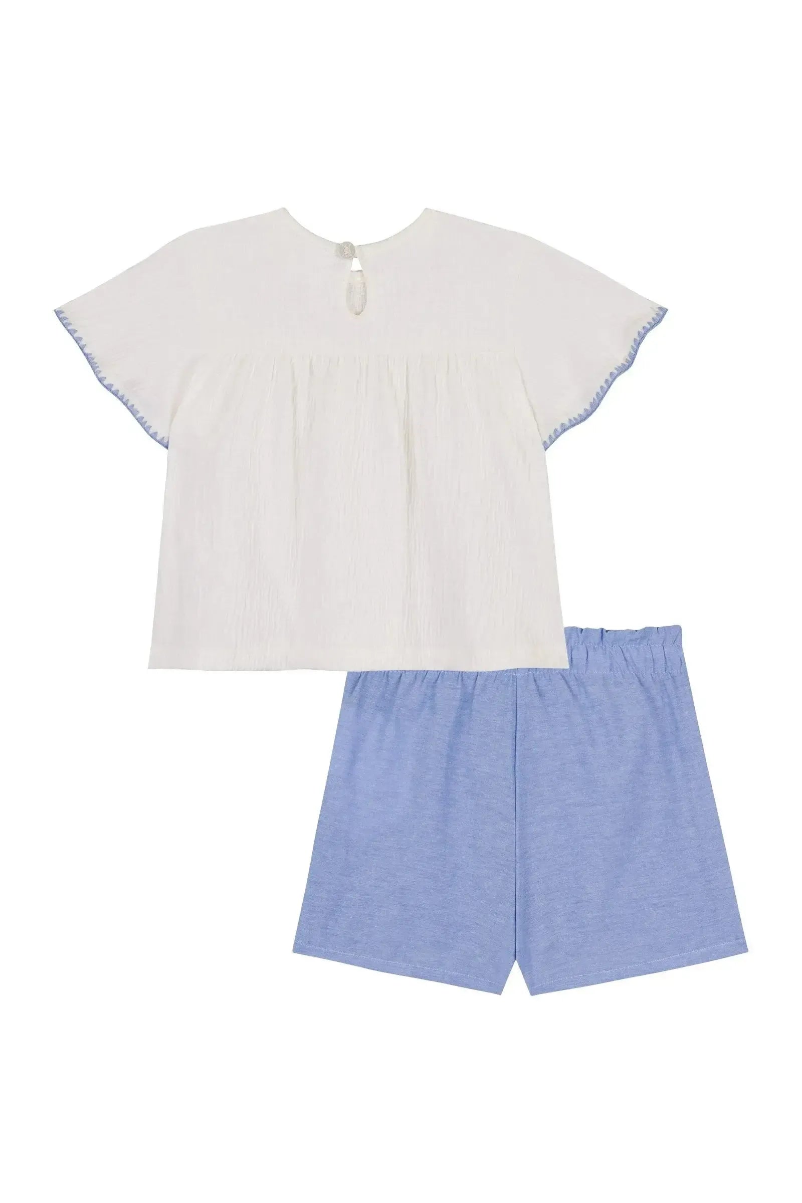 Conjunto de Bata em Malha Wave e Shorts em Tricoline Cotton 86815 Kukiê Bebê Menina