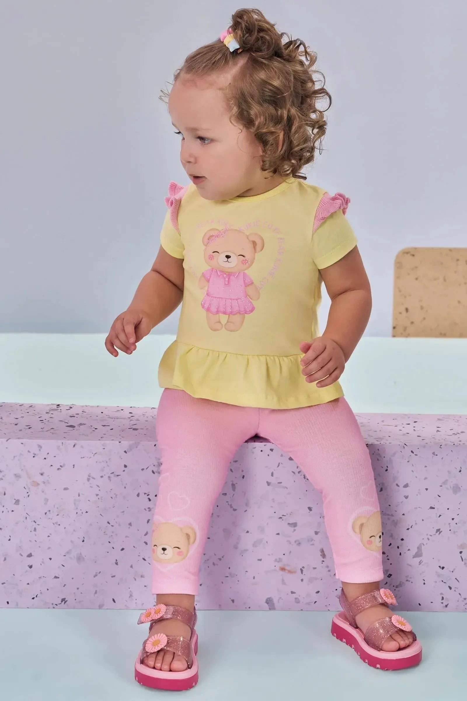 Conjunto de Bata em Meia Malha e Legging em Canelado 88037 Kukiê Bebê Menina