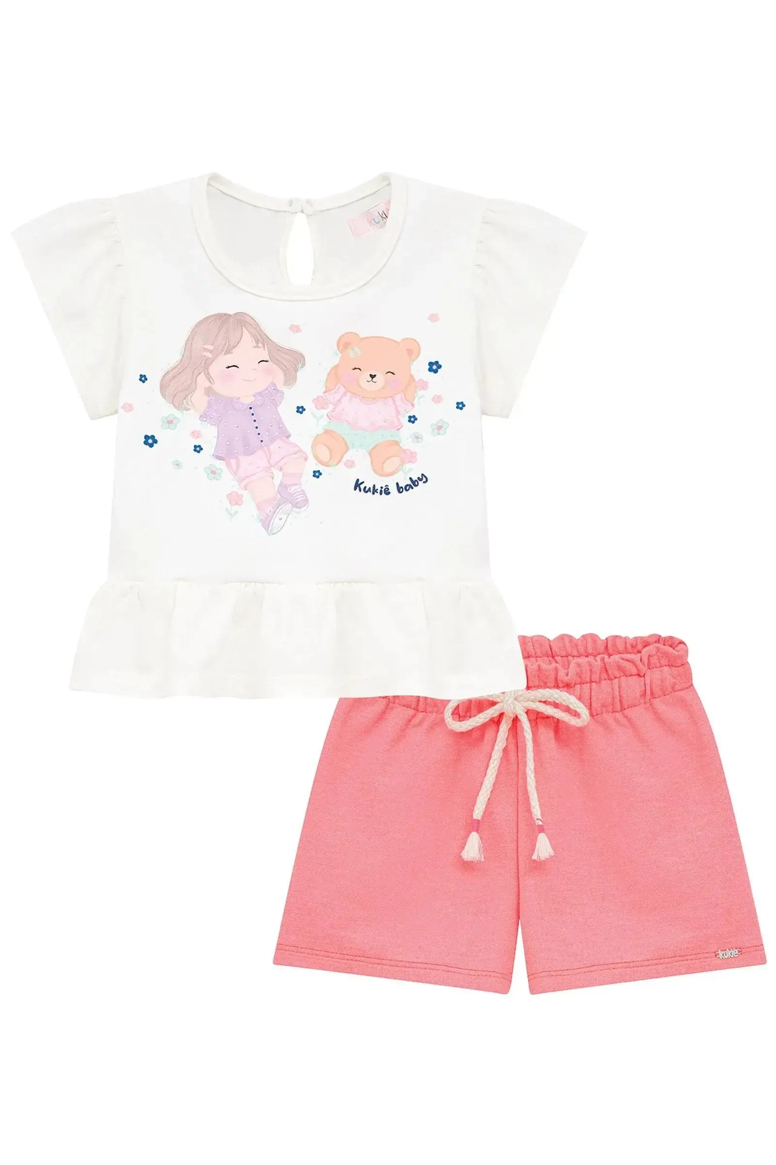 Conjunto de Bata em Meia Malha e Shorts em Moletom 95228 Kukiê Infantil Menina