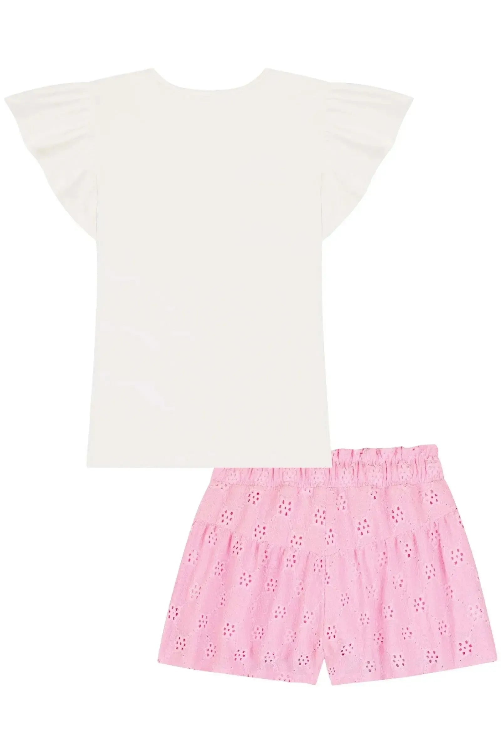 Conjunto de Bata em Tricoline com Elastano e Shorts em Malha Laise 85802 Kukiê Infantil Menina