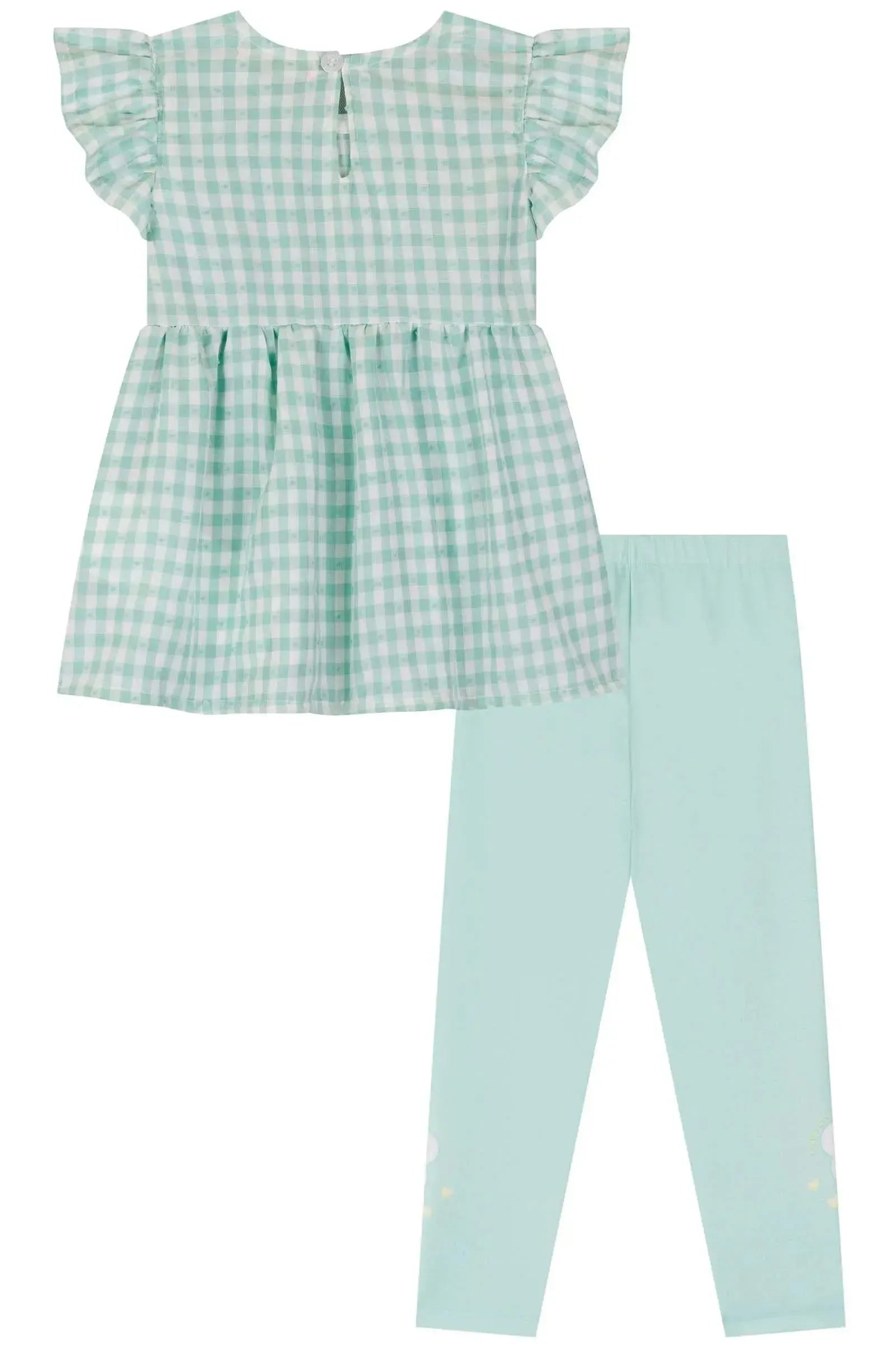 Conjunto de Bata em Xadrez Vichy e Calça Legging em Malha Power 85598 Kukiê Bebê Menina