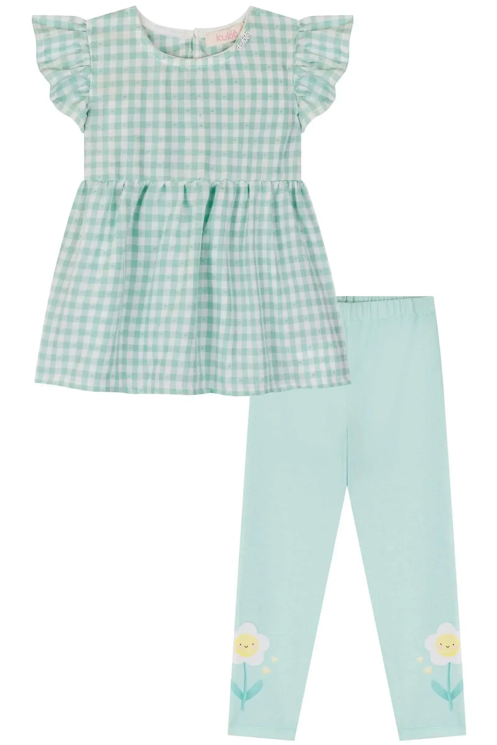 Conjunto de Bata em Xadrez Vichy e Calça Legging em Malha Power 85598 Kukiê Bebê Menina