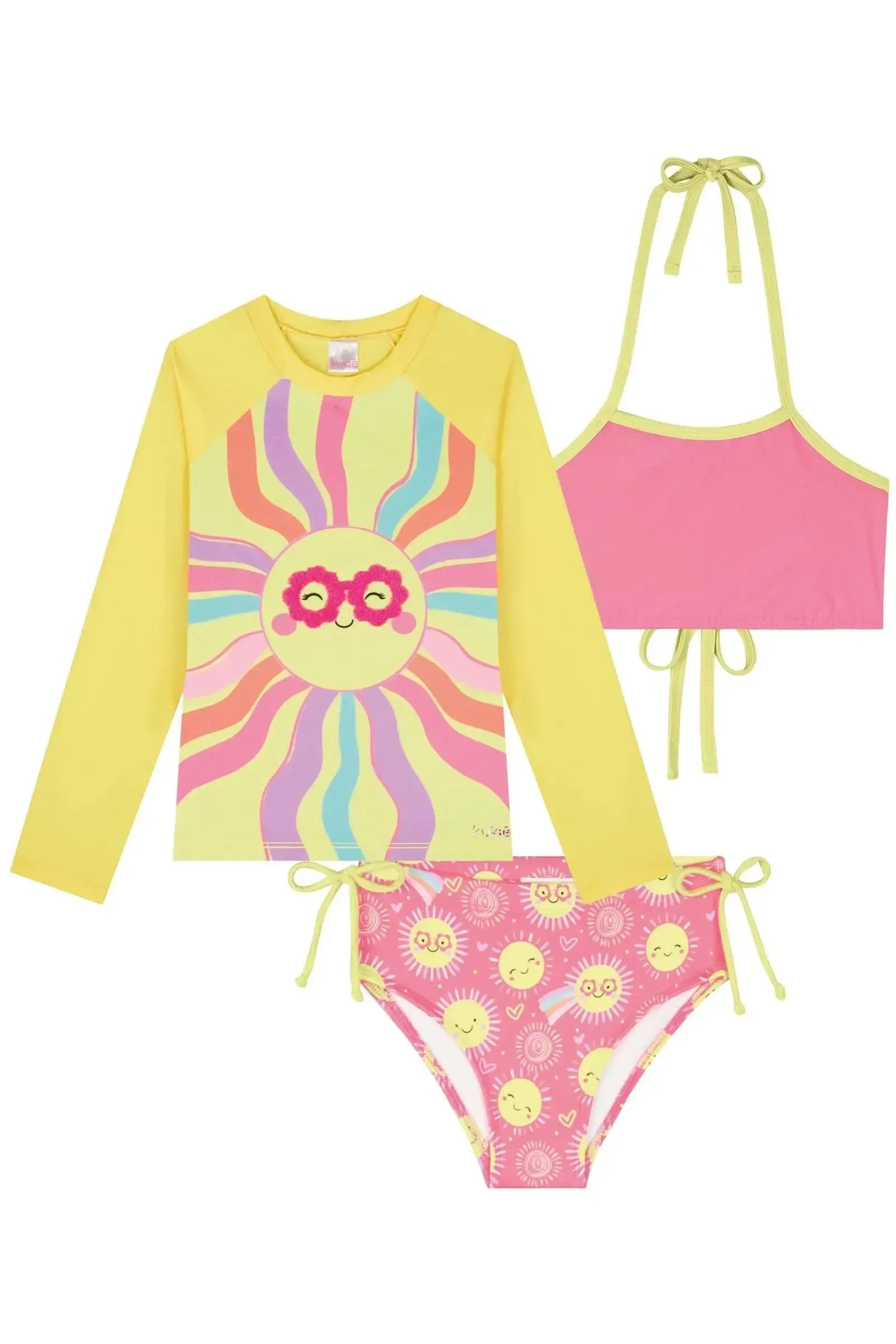 Conjunto de Biquíni e Blusa em Malha com Proteção UV 50+ 83311 Kukiê Infantil Menina