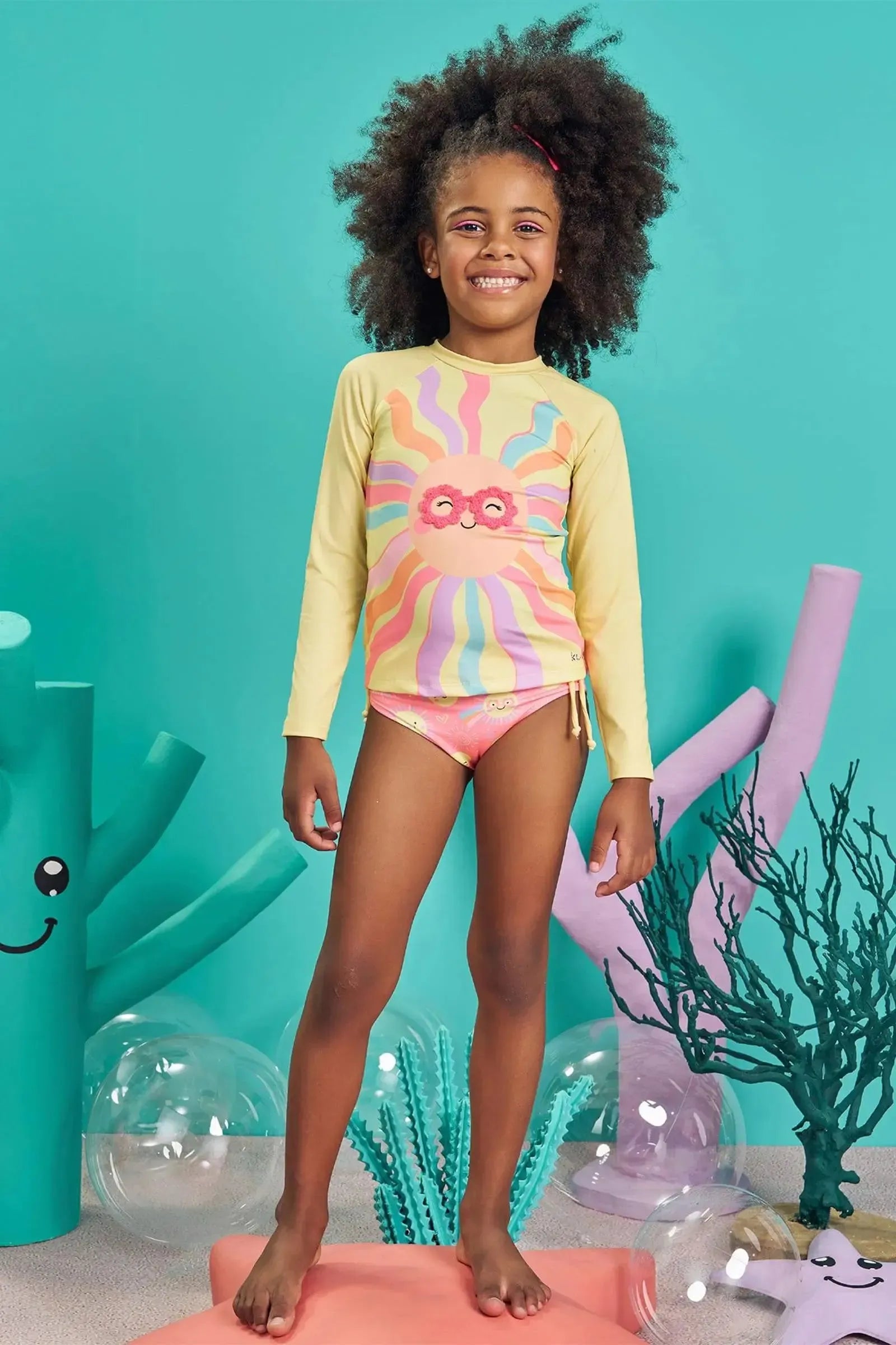 Conjunto de Biquíni e Blusa em Malha com Proteção UV 50+ 83311 Kukiê Infantil Menina