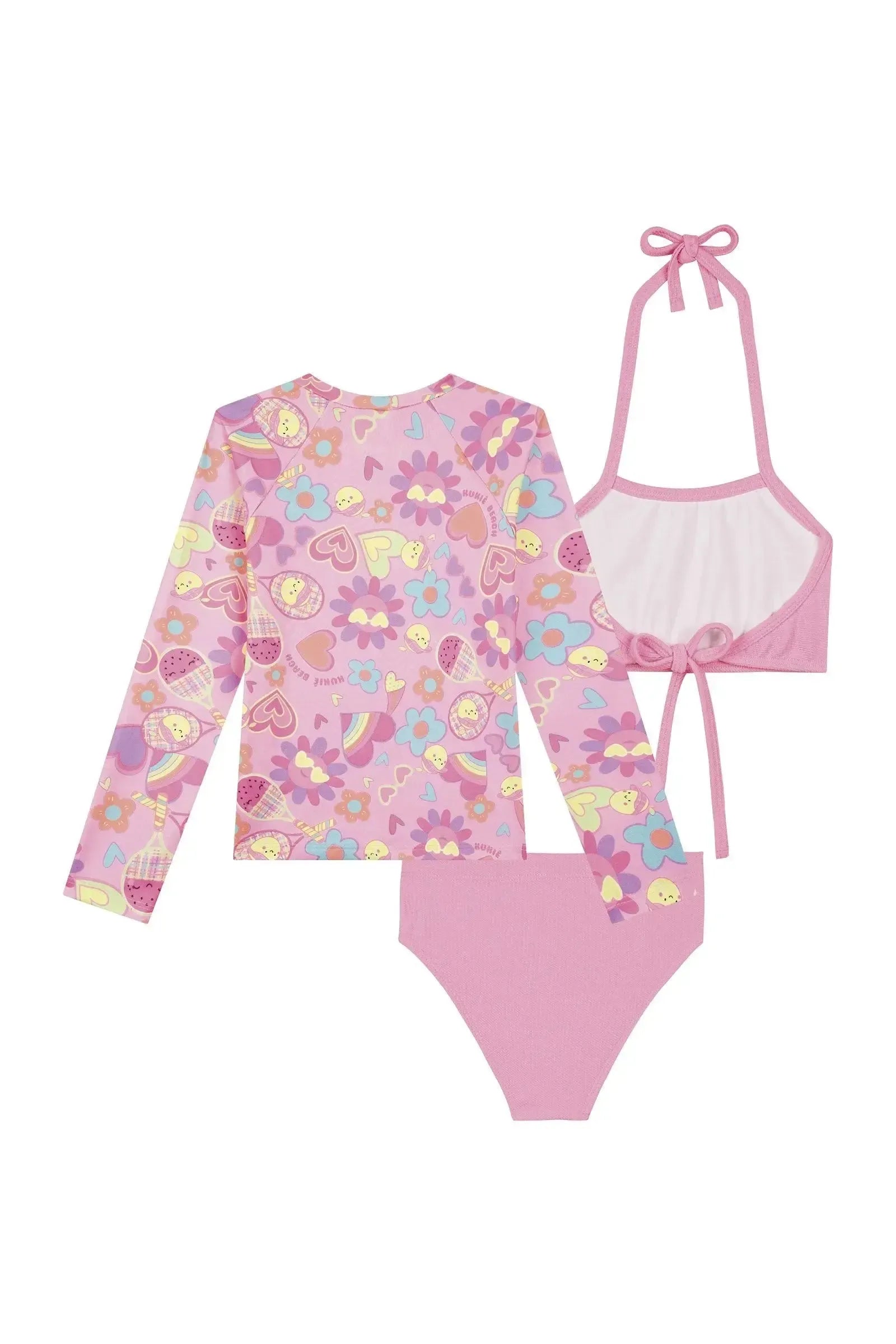 Conjunto de Biquíni em Malha Textura e Blusa em Malha com Proteção UV50+ 87737 Kukiê Infantil Menina