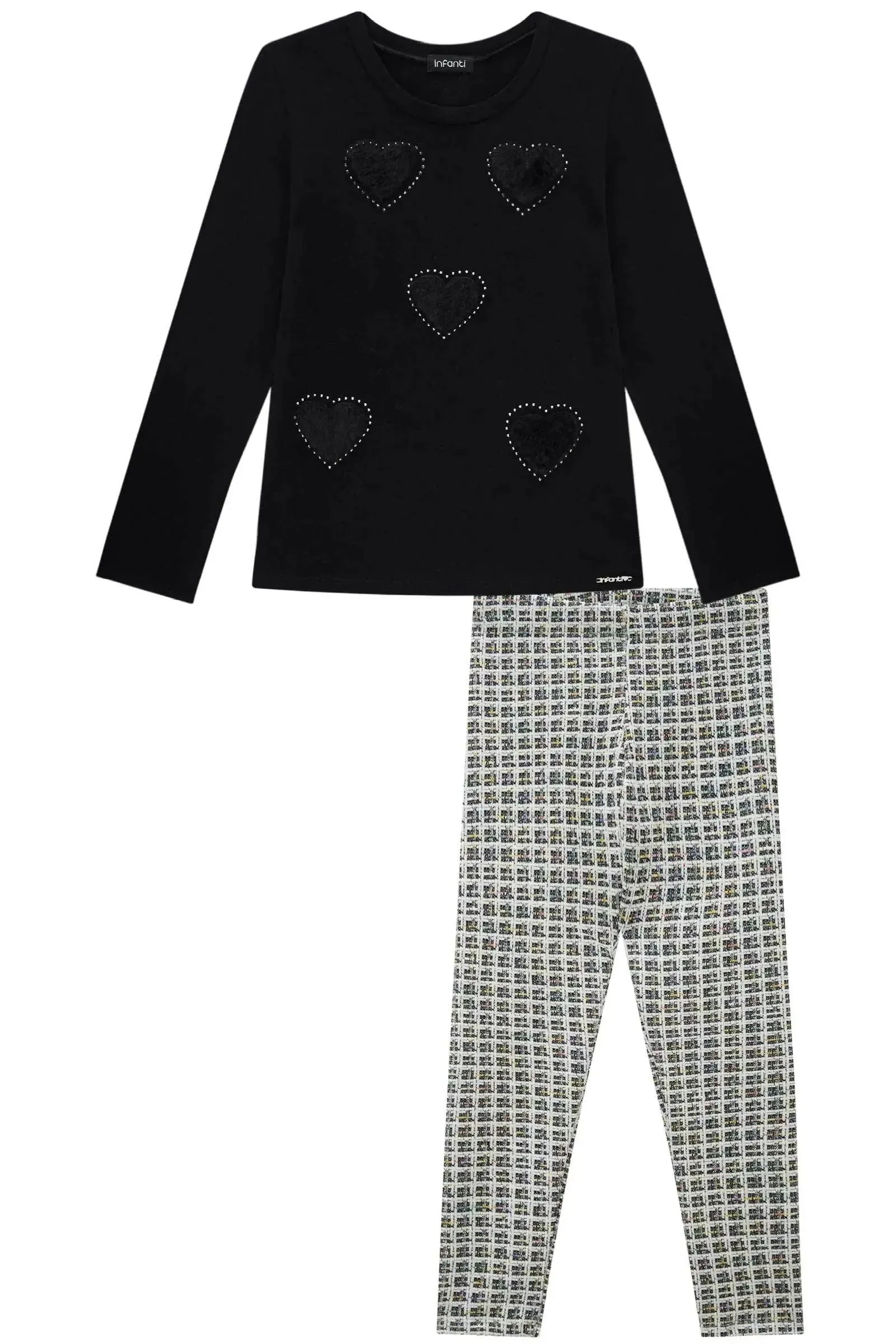 Conjunto de Blusa Alongada em Cotton com Calça Legging em Malha Jacquard Kim 92674 Infanti Infantil Menina