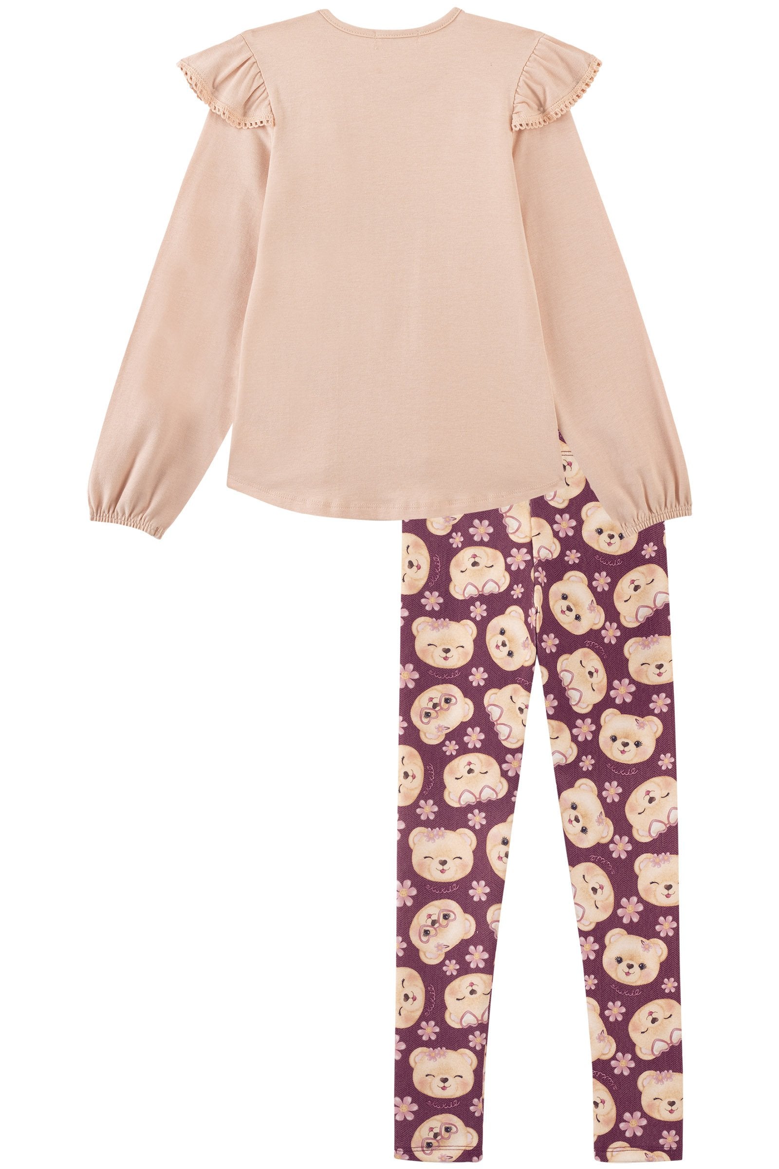 Conjunto de Blusa Alongada em Cotton e Calça Legging em Malha Power 90210 Kukiê Infantil Menina