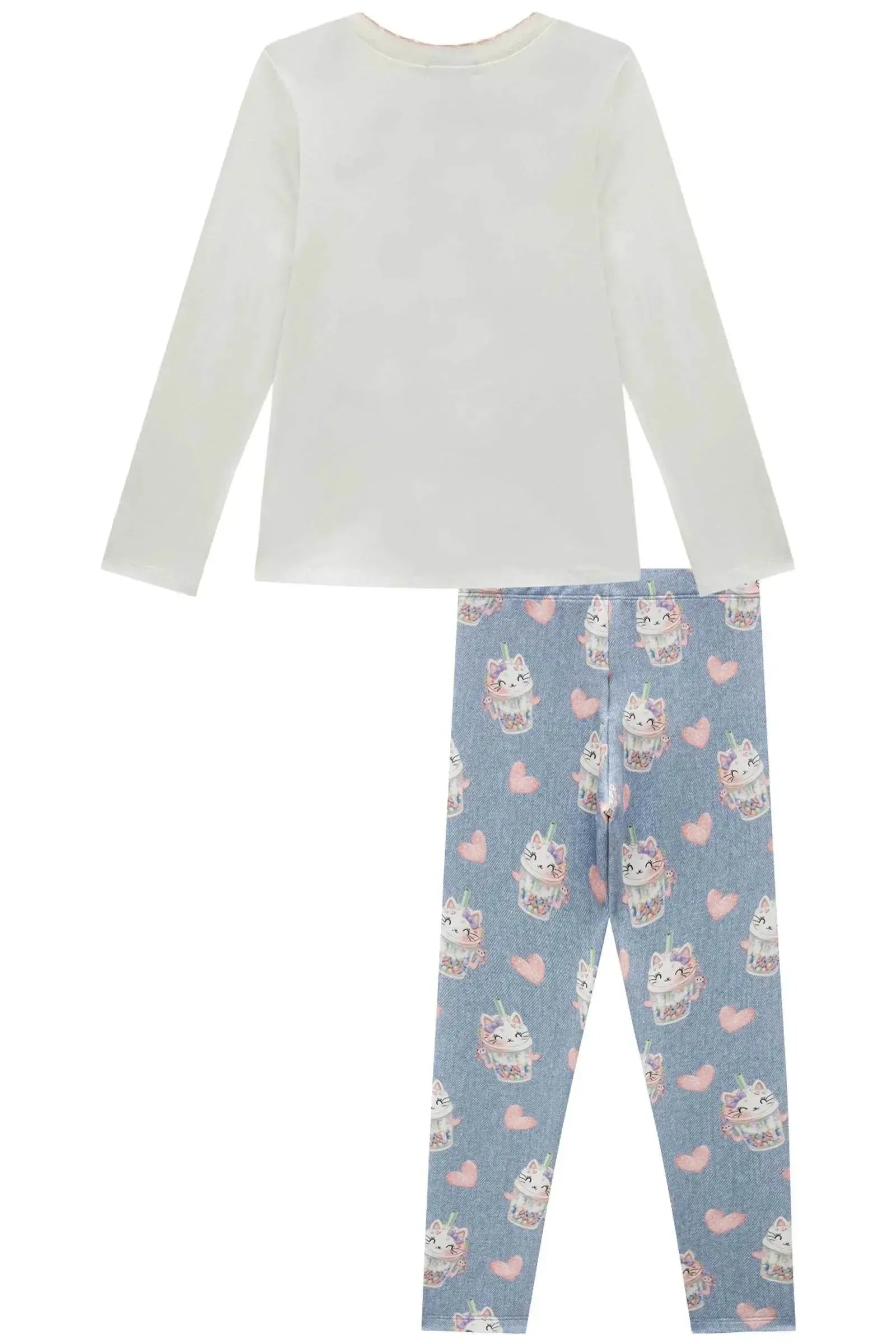 Conjunto de Blusa Alongada em Cotton e Calça Legging em Molecotton 91803 Infanti Infantil Menina