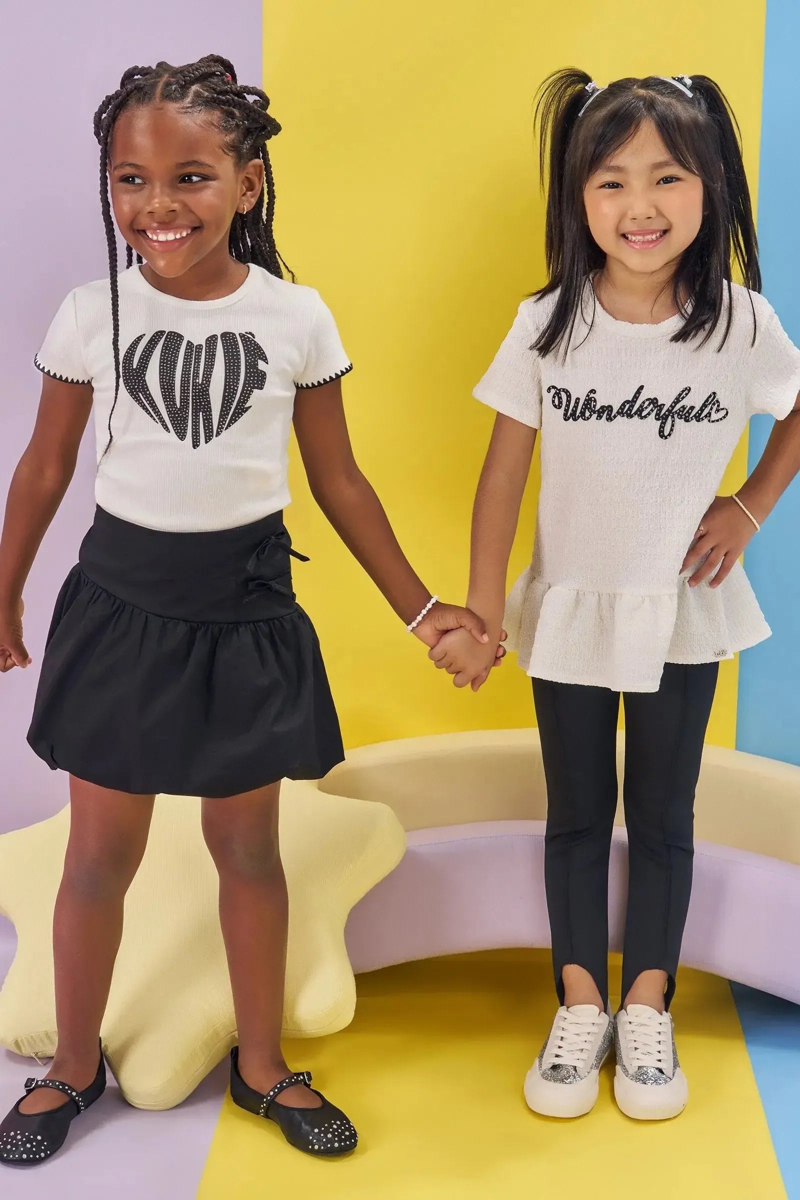 Conjunto de Blusa Alongada em Malha Enrugada e Calça Legging Fuseau em Fly Tech 83760 Kukiê Infantil Menina