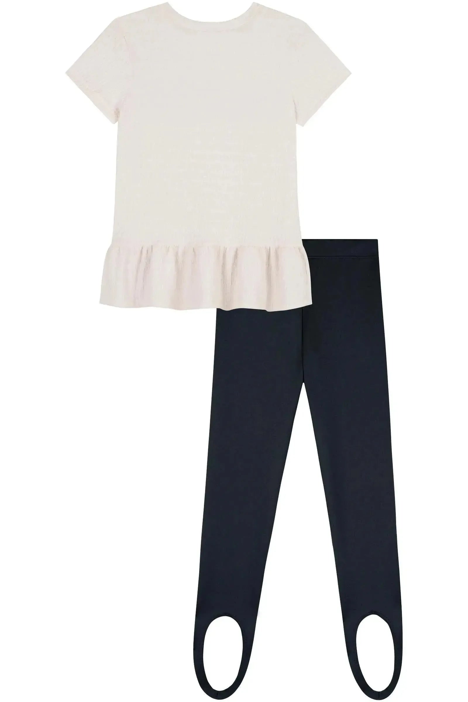 Conjunto de Blusa Alongada em Malha Enrugada e Calça Legging Fuseau em Fly Tech 83760 Kukiê Infantil Menina