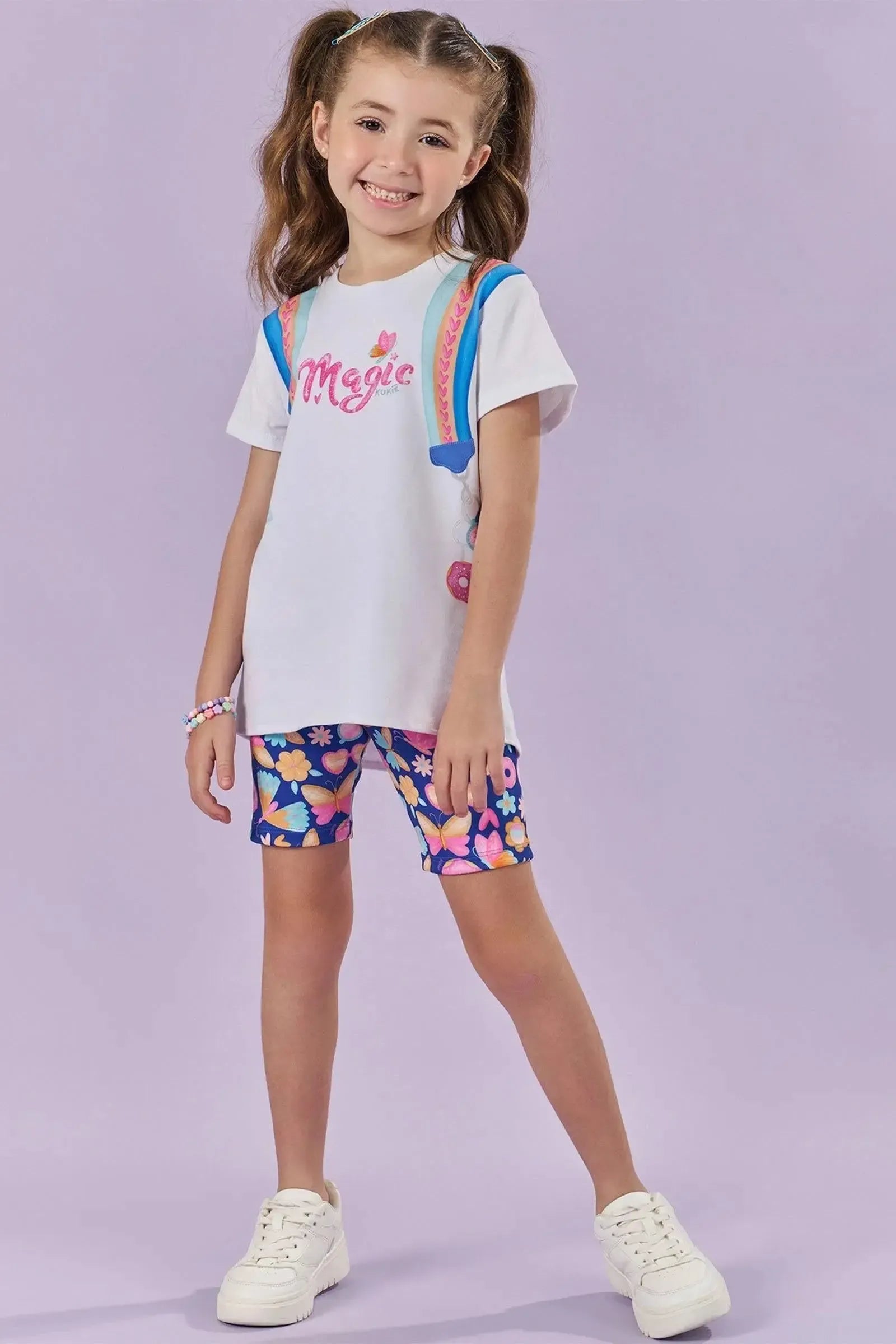 Conjunto de Blusa Alongada em Malha Power e Biker em Fly Tech 83793 Kukiê Infantil Menina