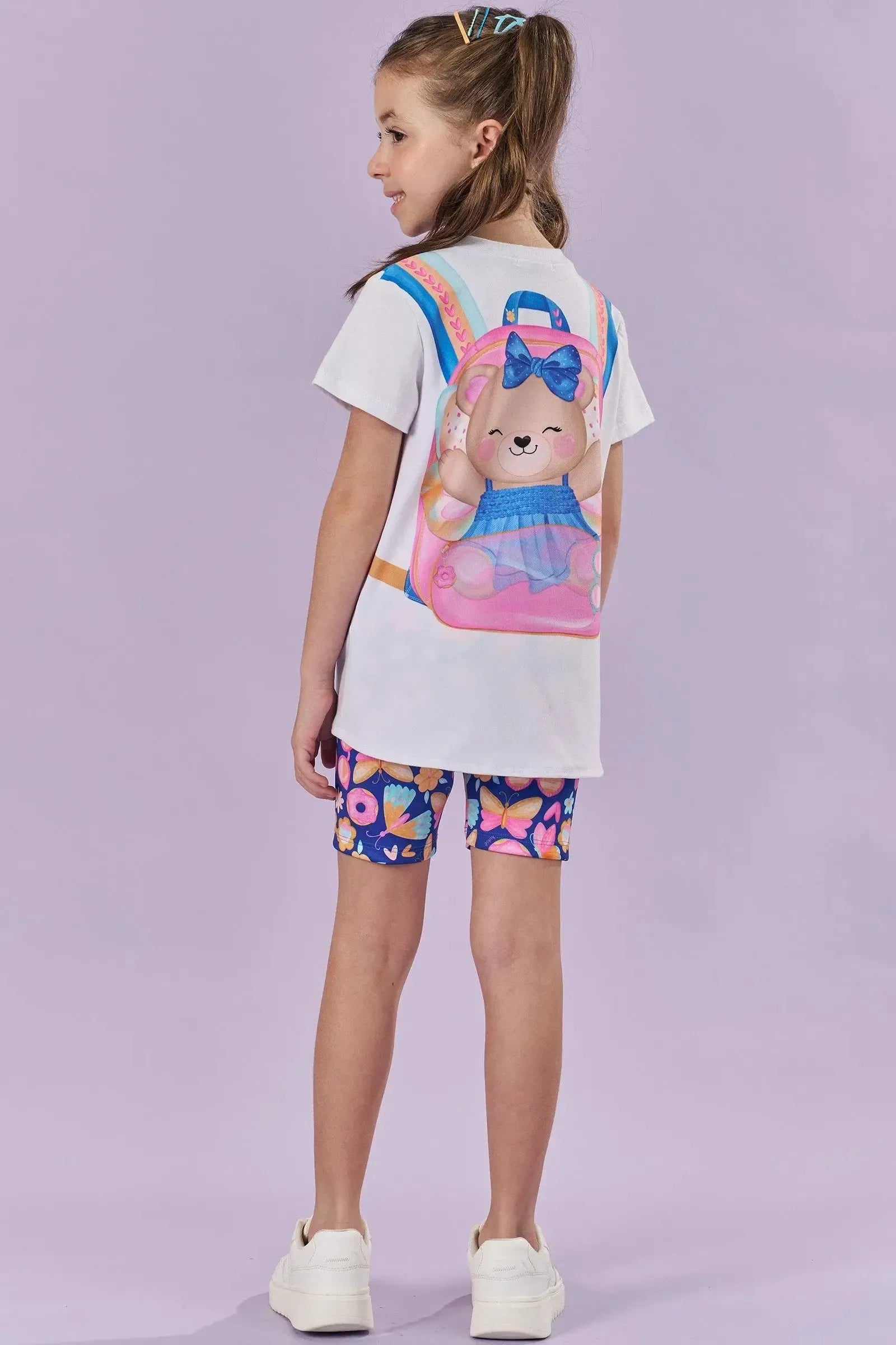 Conjunto de Blusa Alongada em Malha Power e Biker em Fly Tech 83793 Kukiê Infantil Menina