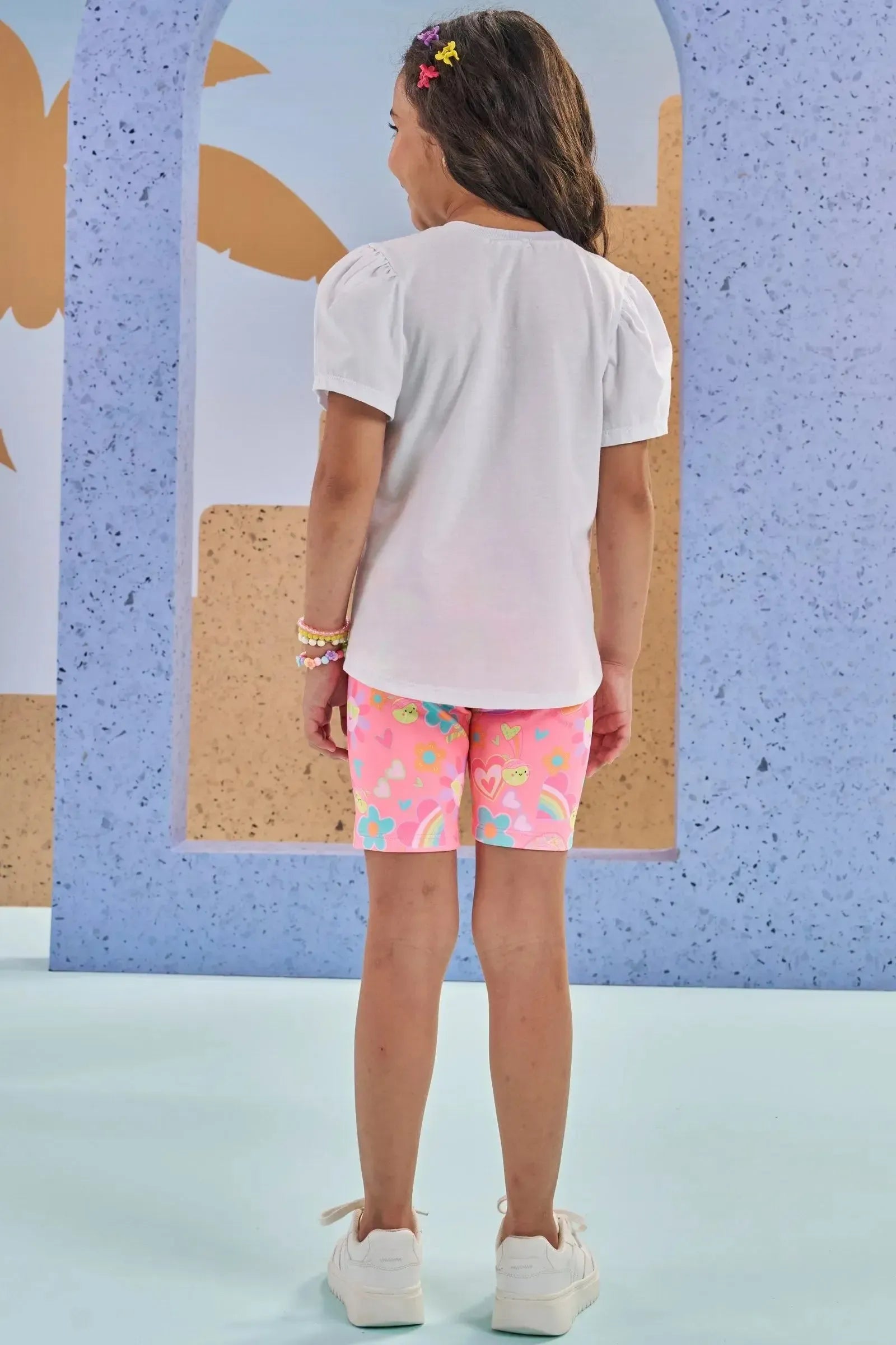 Conjunto de Blusa Alongada em Meia Malha e Biker em Malha Power 87661 Kukiê Infantil Menina