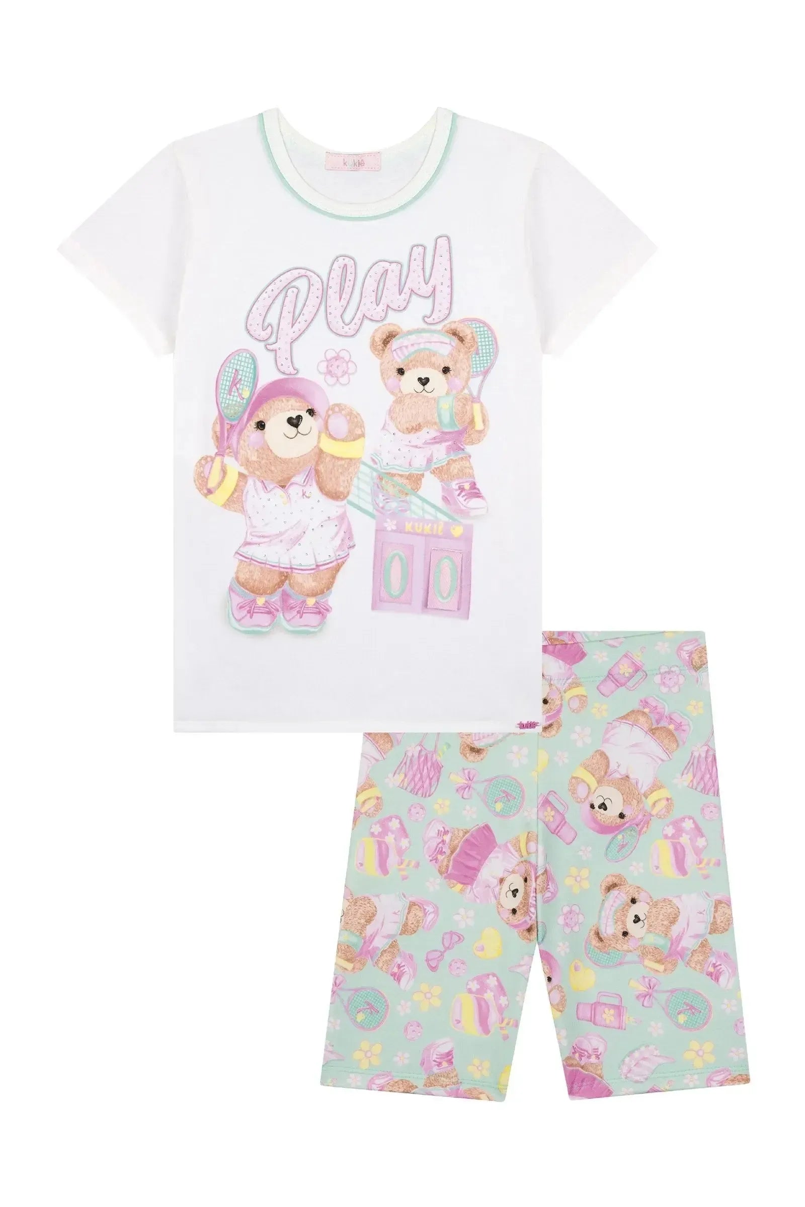 Conjunto de Blusa Alongada em Meia Malha e Biker em Molecotton 88736 Kukiê Infantil Menina