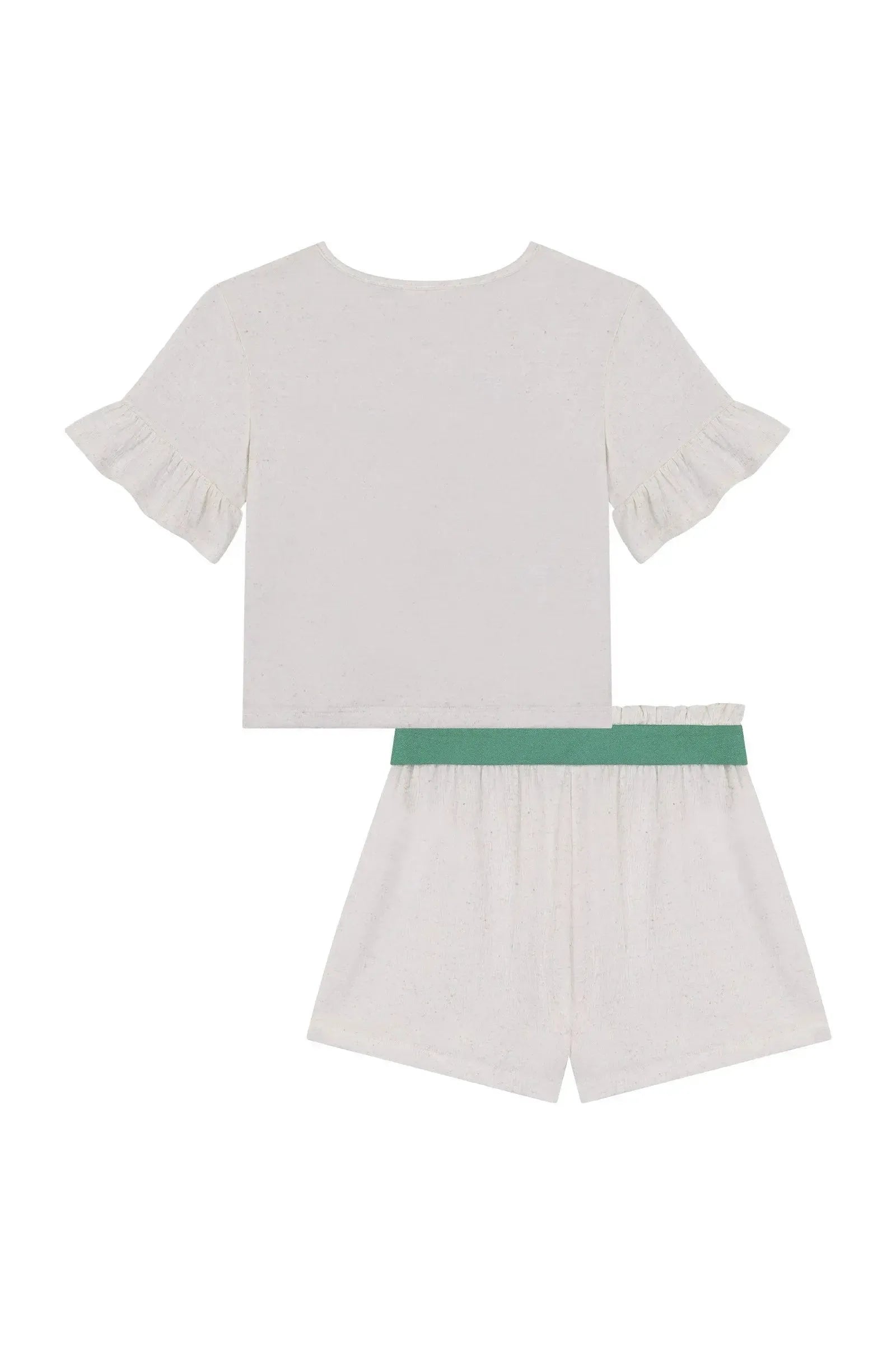 Conjunto de Blusa Boxy e Shorts em Malha Wave Linho 86508 Kukiê Infantil Menina