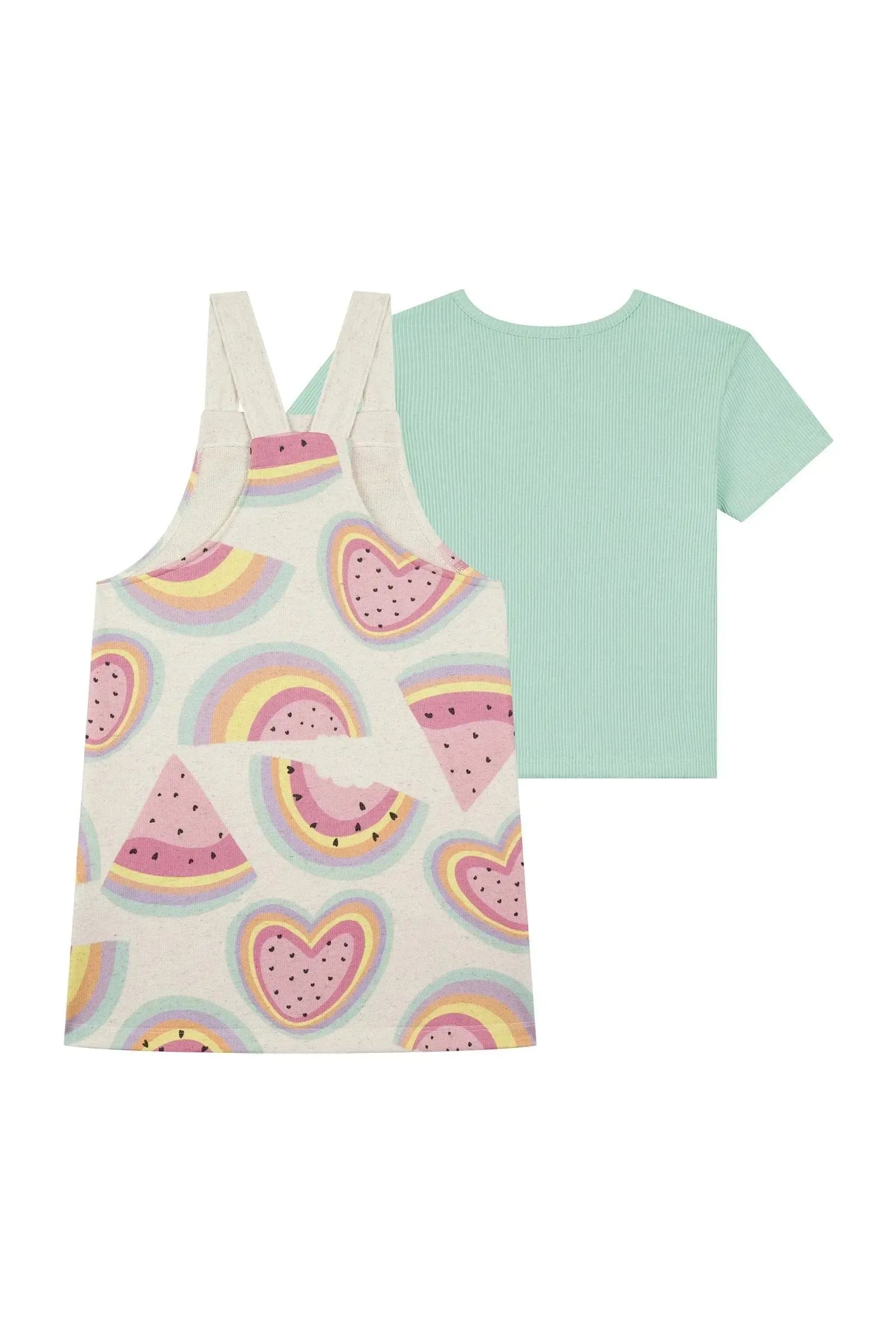 Conjunto de Blusa Boxy em Canelado e Salopete em Moletom Linho 87302 Kukiê Infantil Menina