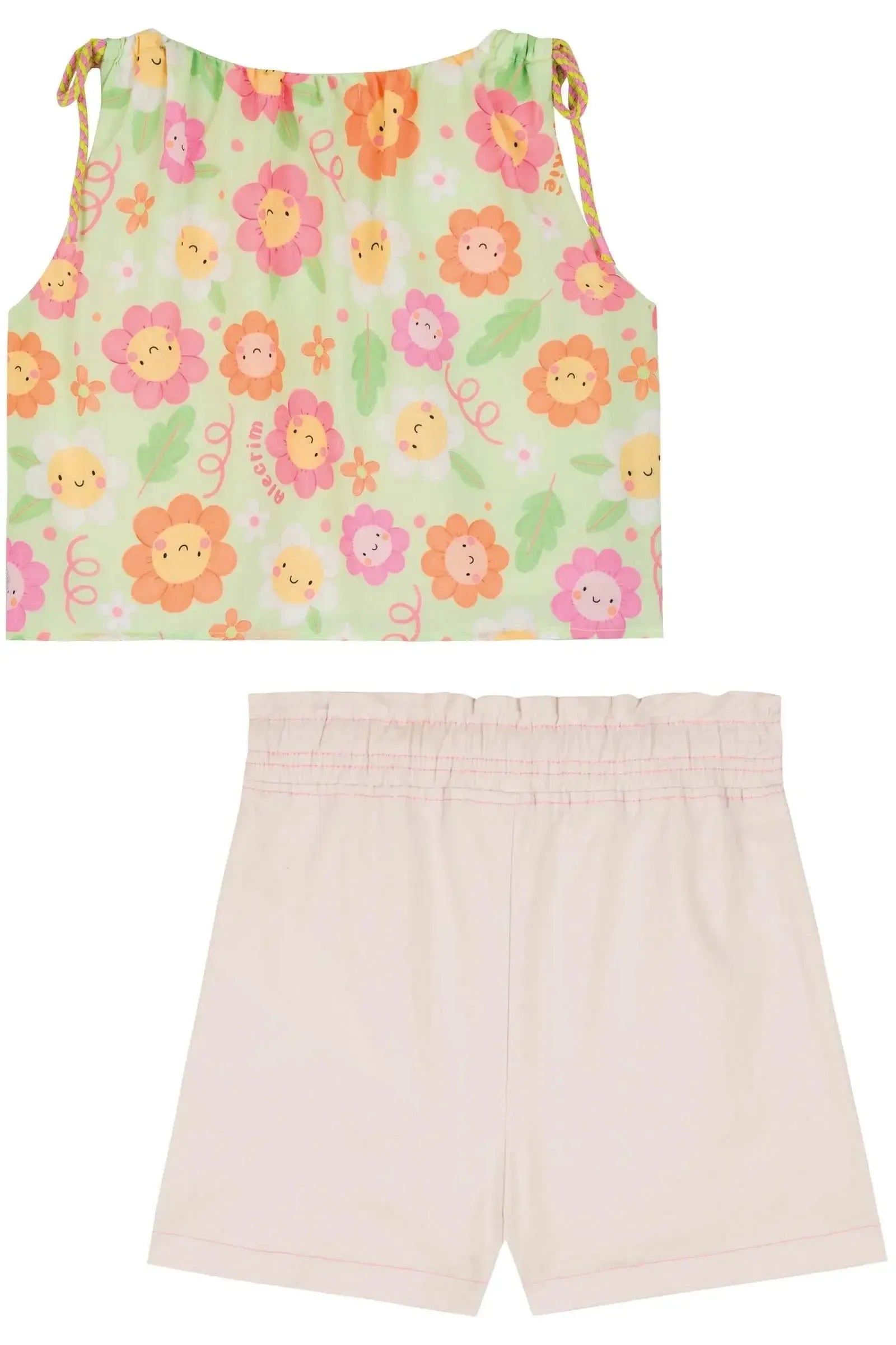 Conjunto de Blusa Boxy em Light Peach e Shorts em Sarja com Elastano 84749 Kukiê Infantil Menina