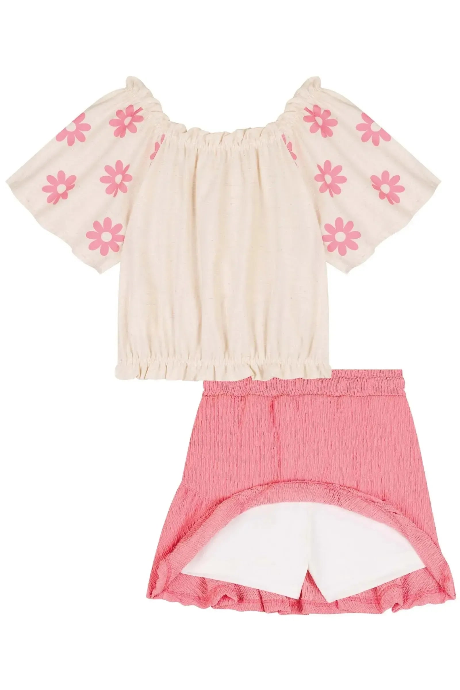 Conjunto de Blusa Boxy em Linho Santorine com Elastano e Saia em Malha Enrugada (com Shorts 84905 Kukiê Infantil Menina