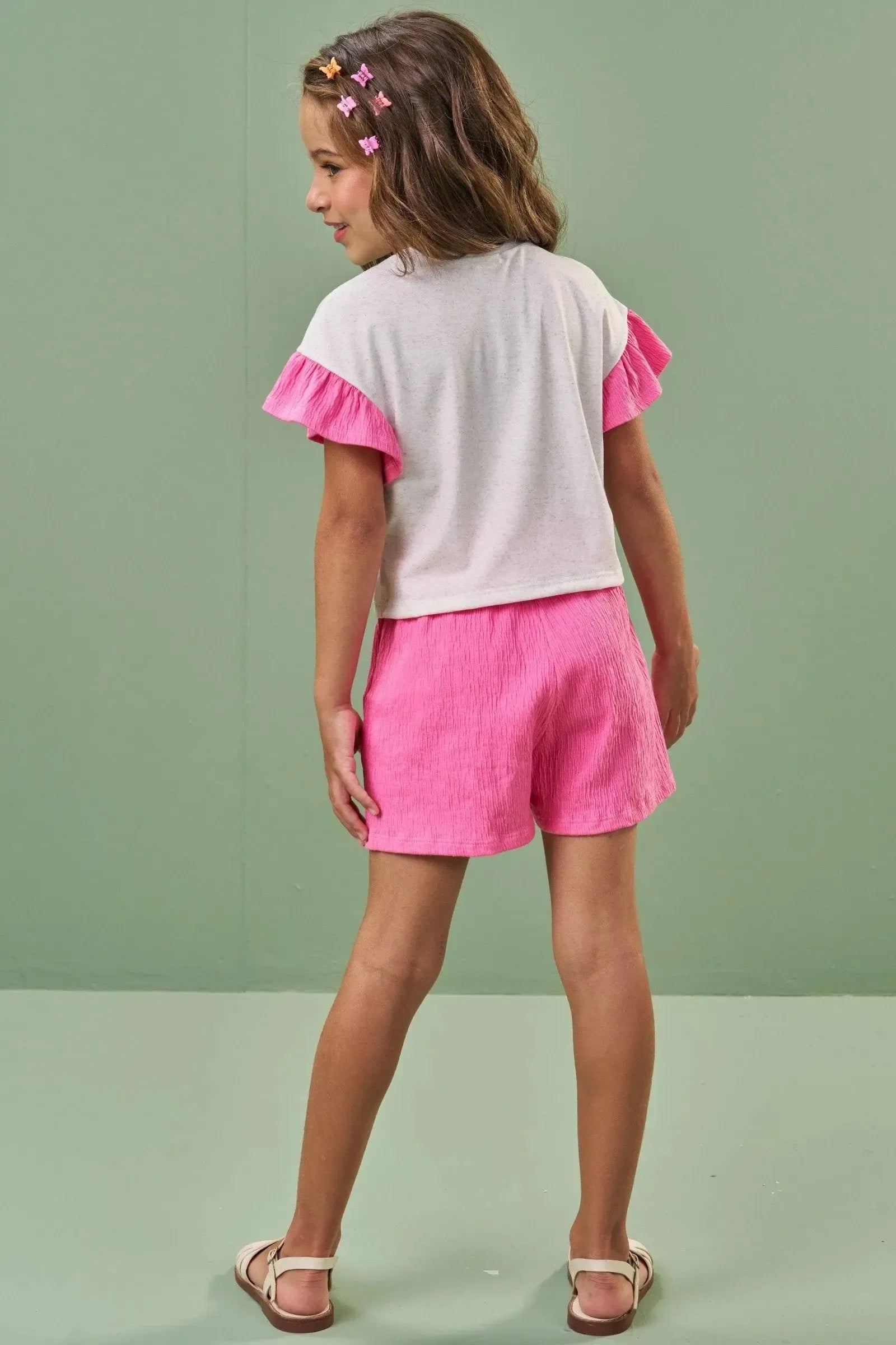 Conjunto de Blusa Boxy em Malha Fresh e Shorts em Malha Wave 86479 Kukiê Infantil Menina