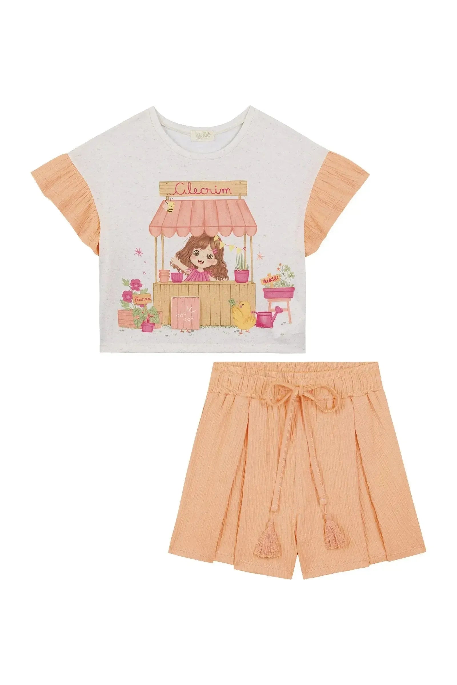 Conjunto de Blusa Boxy em Malha Fresh e Shorts em Malha Wave 88874 Kukiê Infantil Menina