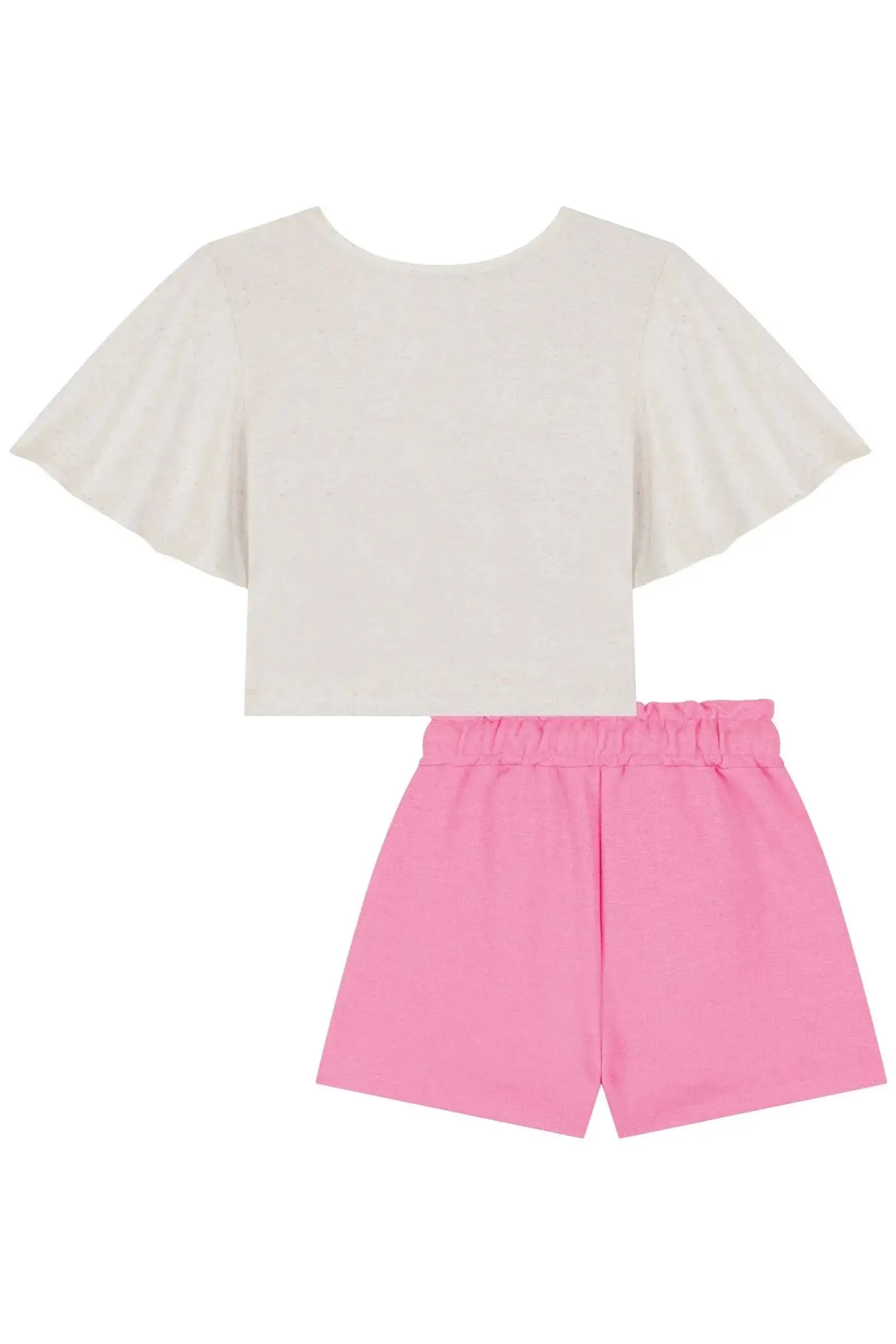 Conjunto de Blusa Boxy em Malha Fresh e Shorts em Moletom sem Pelúcia 84523 Kukiê Infantil Menina