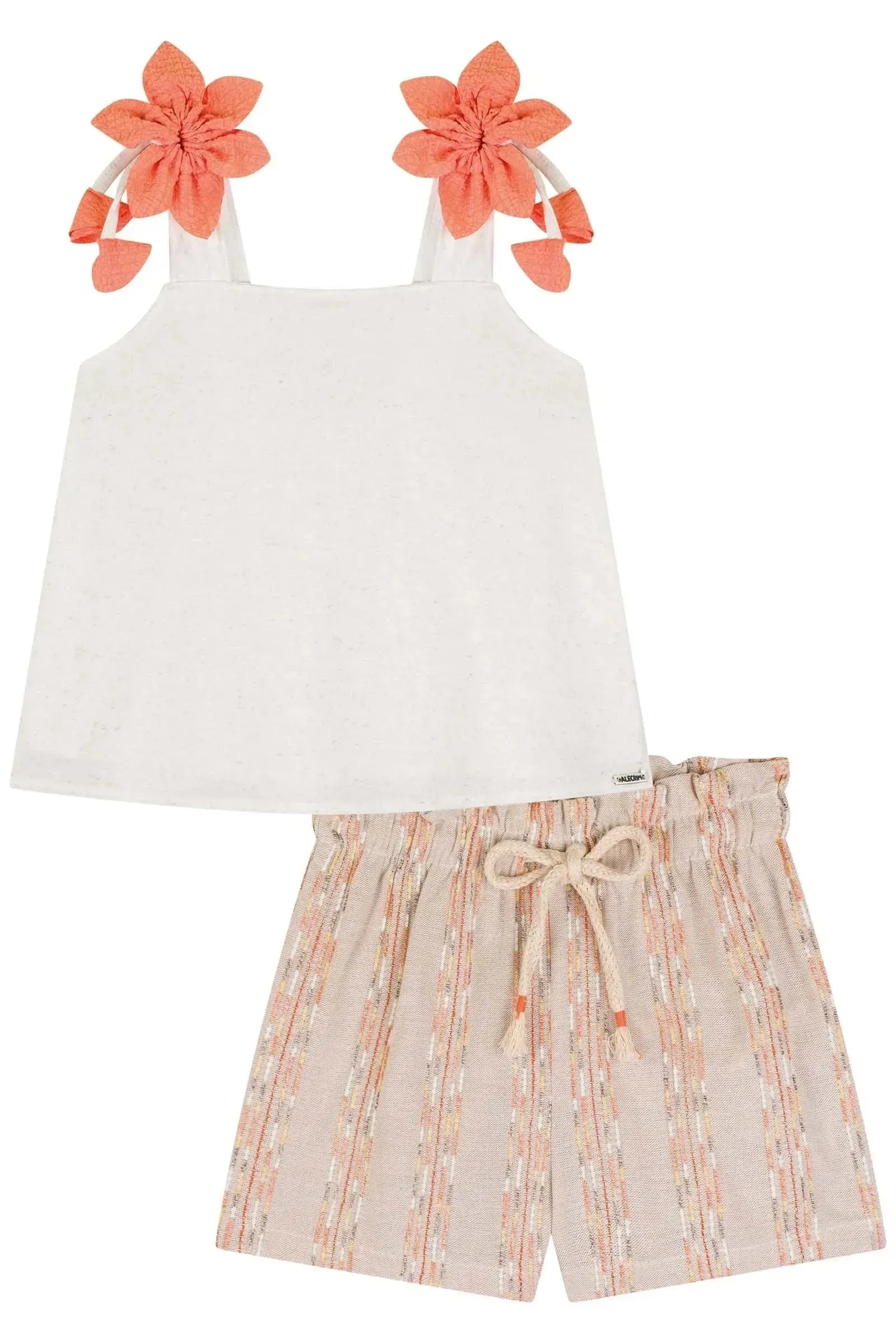 Conjunto de Blusa Boxy em Malha Power e Shorts em Linho Rayon 85744 Kukiê Infantil Menina