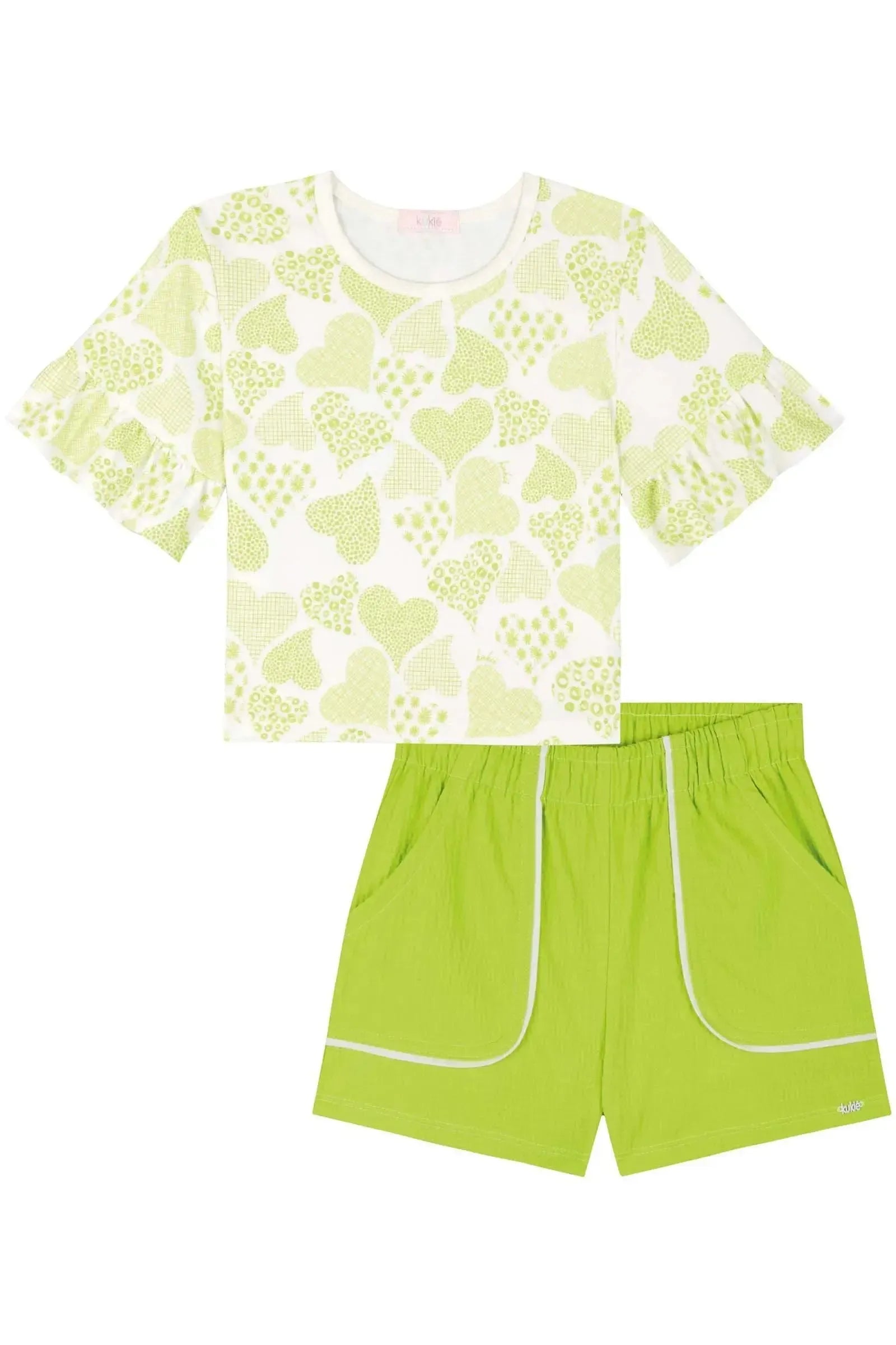Conjunto de Blusa Boxy em Malha Power e Shorts em Tecido Textura 85980 Kukiê Infantil Menina