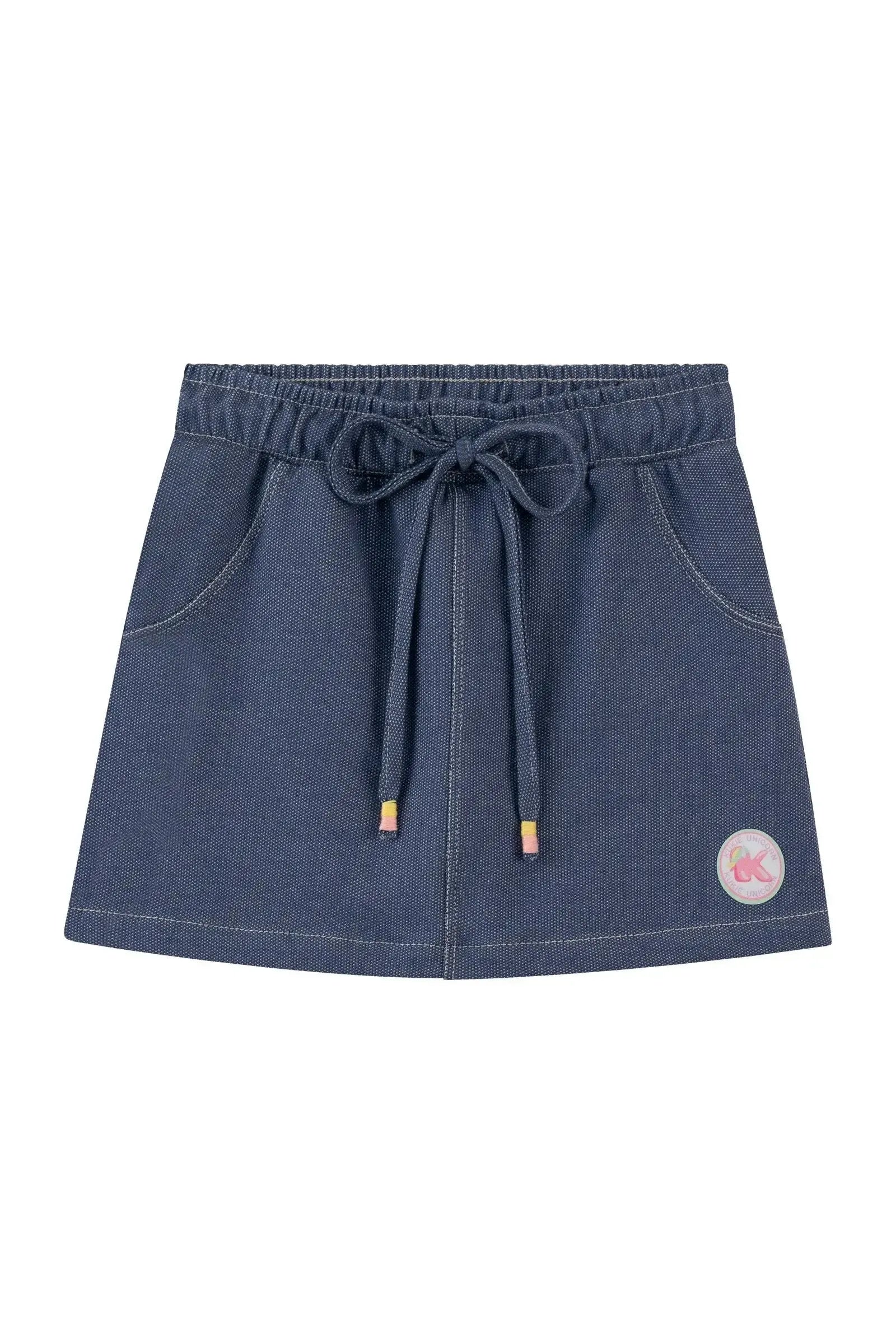 Conjunto de Blusa Boxy em Meia Malha e Short Saia em Malha Denim 93872 Kukiê Infantil Menina