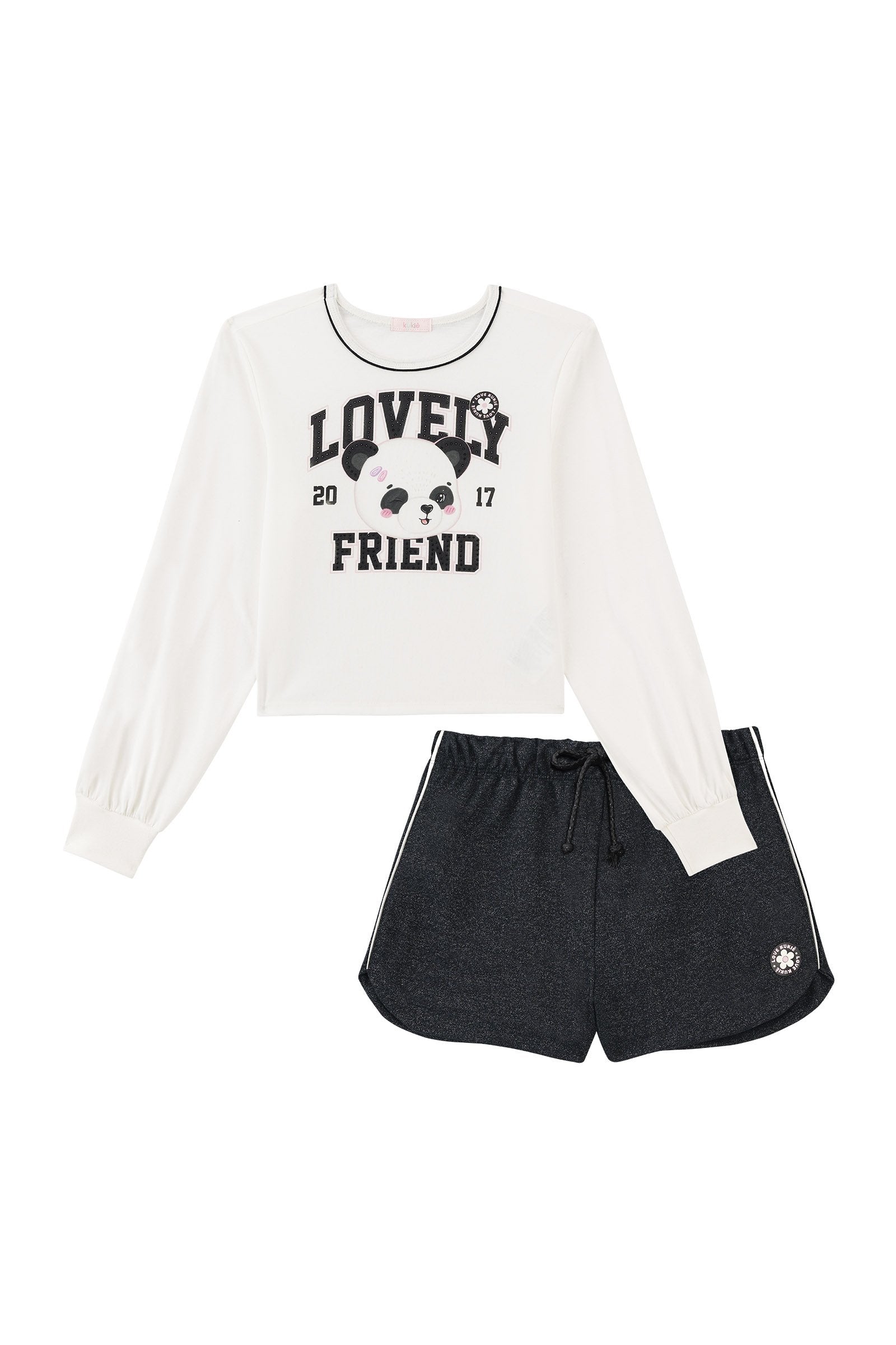 Conjunto de Blusa Boxy em Meia Malha e Shorts em Moletom Sensation 90623 Kukiê Infantil Menina