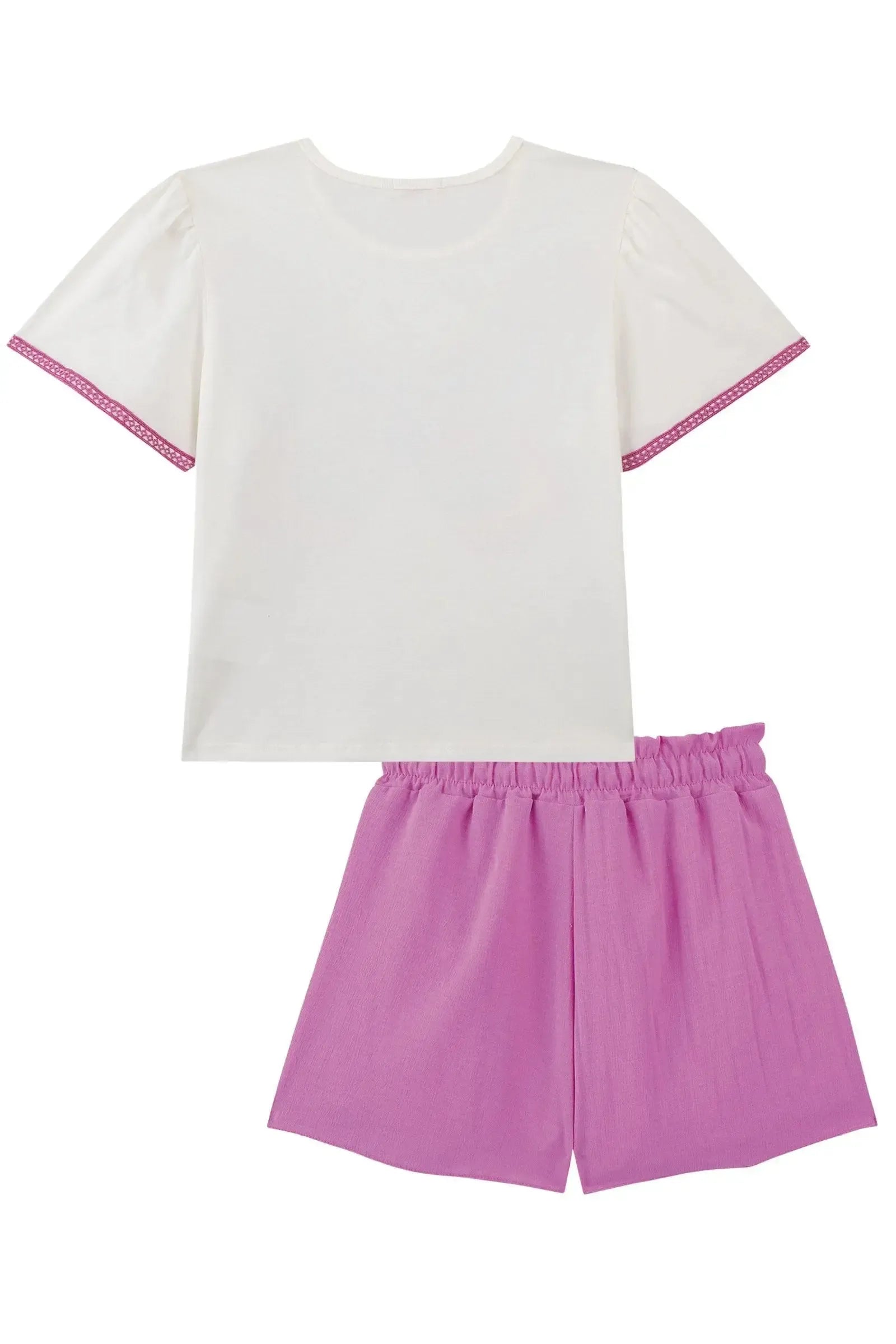 Conjunto de Blusa Boxy em Meia Malha e Shorts em Tecido Air Flow 93637 Kukiê Infantil Menina