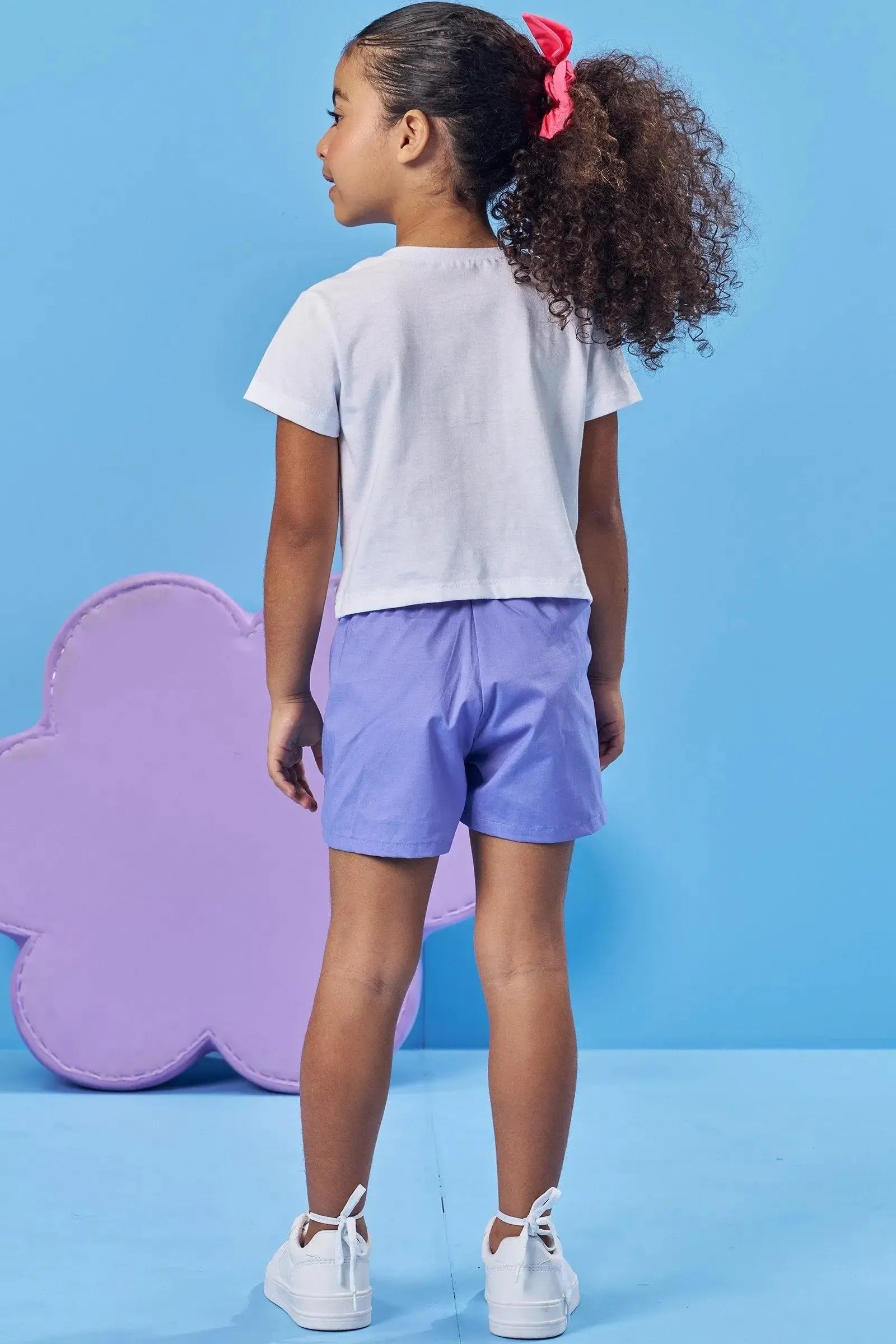 Conjunto de Blusa Boxy em Meia Malha e Shorts em Tricoline com Elastano 85989 Kukiê Infantil Menina