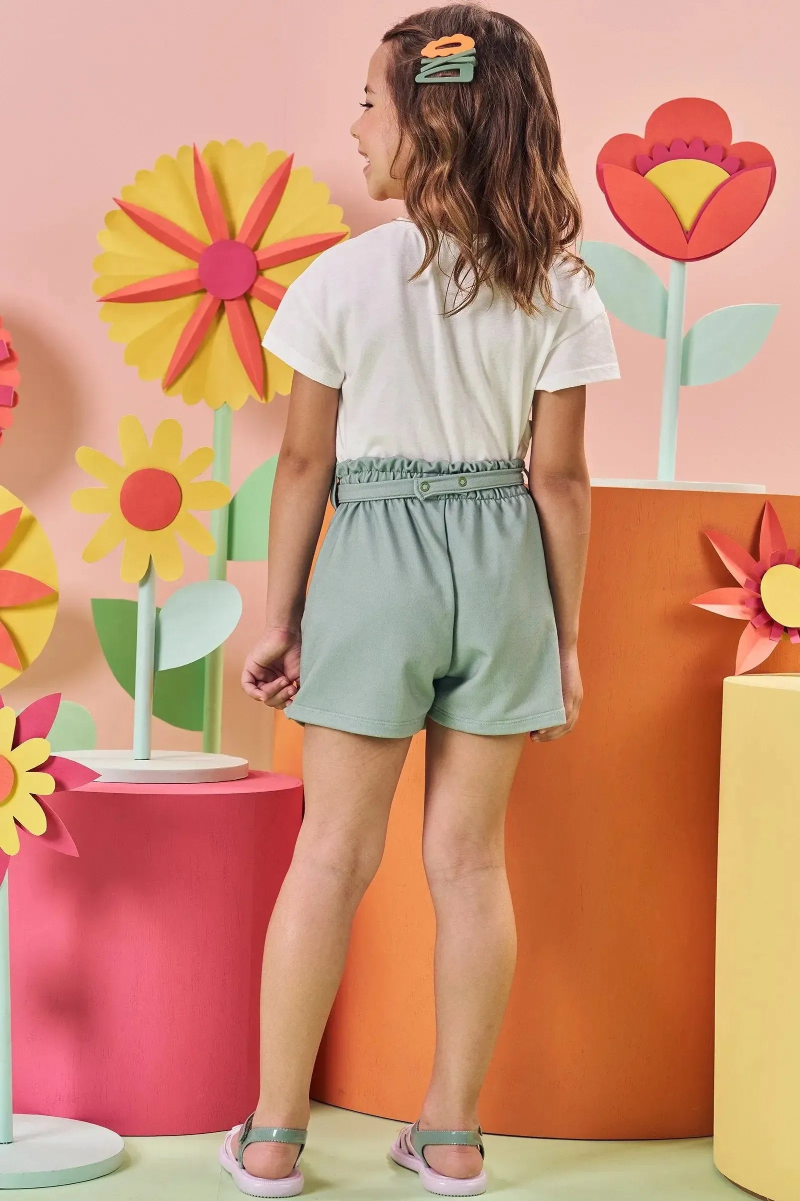 Conjunto de Blusa Boxy em Meia Malha Power e Short Saia em Molevisco 84513 Kukiê Infantil Menina