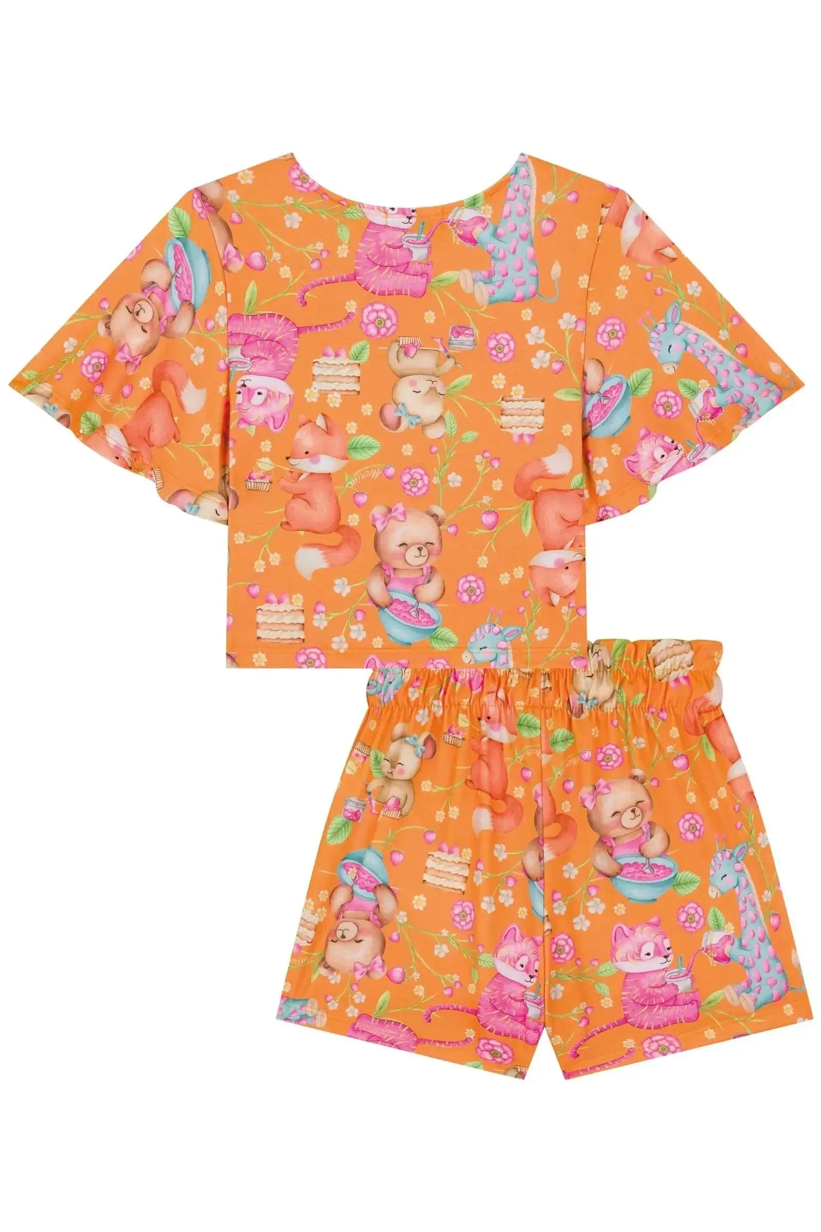 Conjunto de Blusa Boxy Over e Shorts em Malha Fresh 84500 Kukiê Infantil Menina