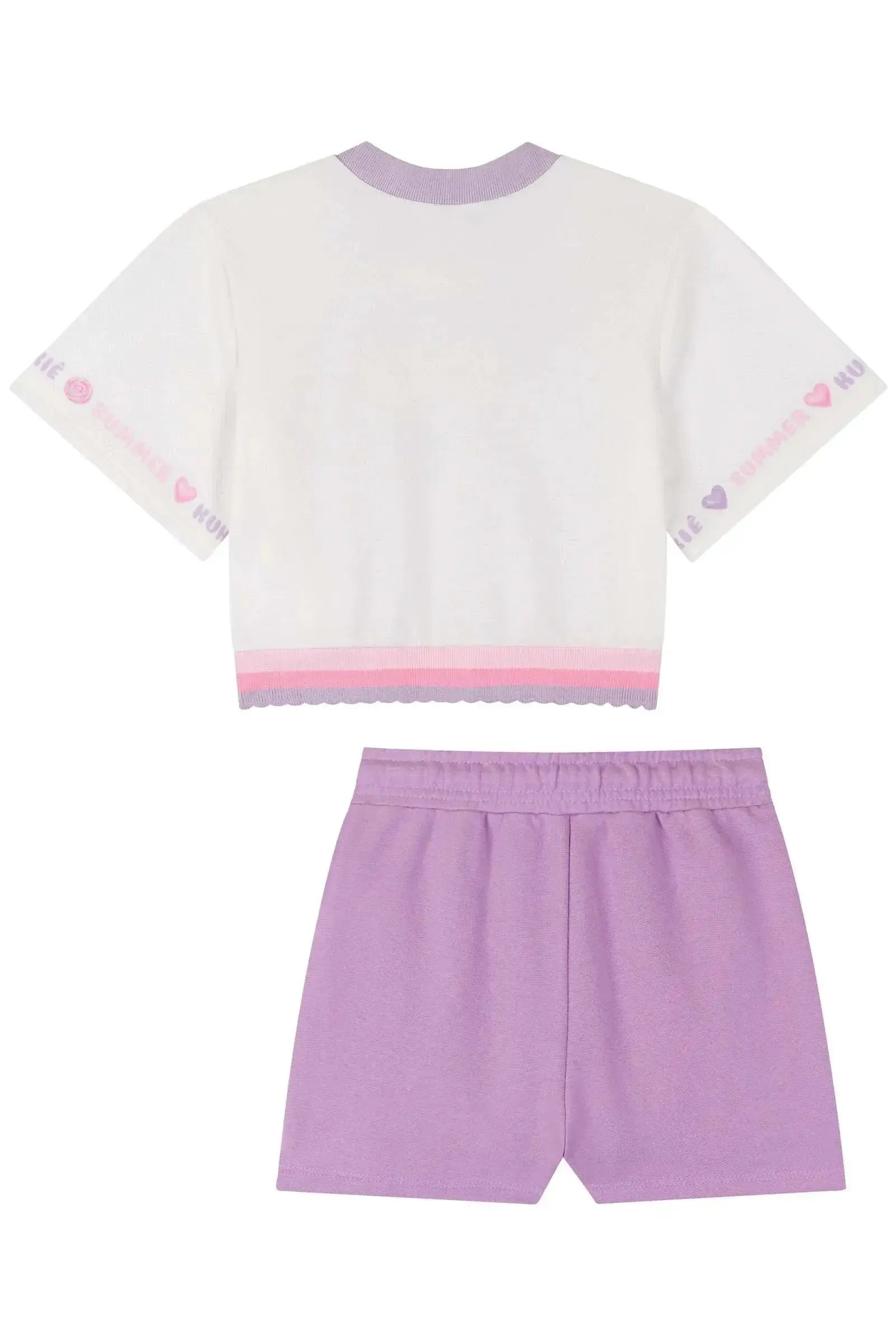 Conjunto de Blusa Boxy Over em Malha Favo e Short Saia em Moletom sem Pelúcia 84887 Kukiê Infantil Menina