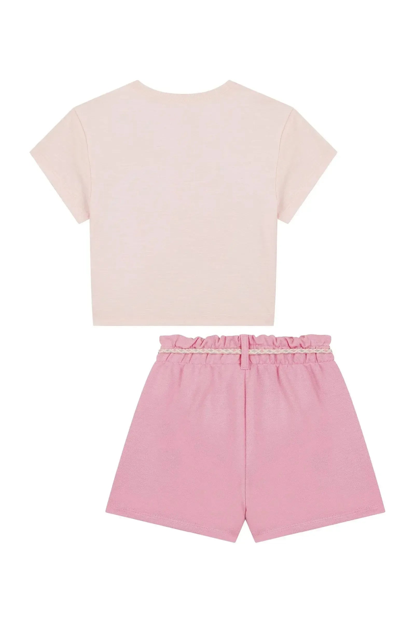 Conjunto de Blusa Boxy Over em Malha Flamê e Shorts em Moletom sem Pelúcia 88727 Kukiê Infantil Menina