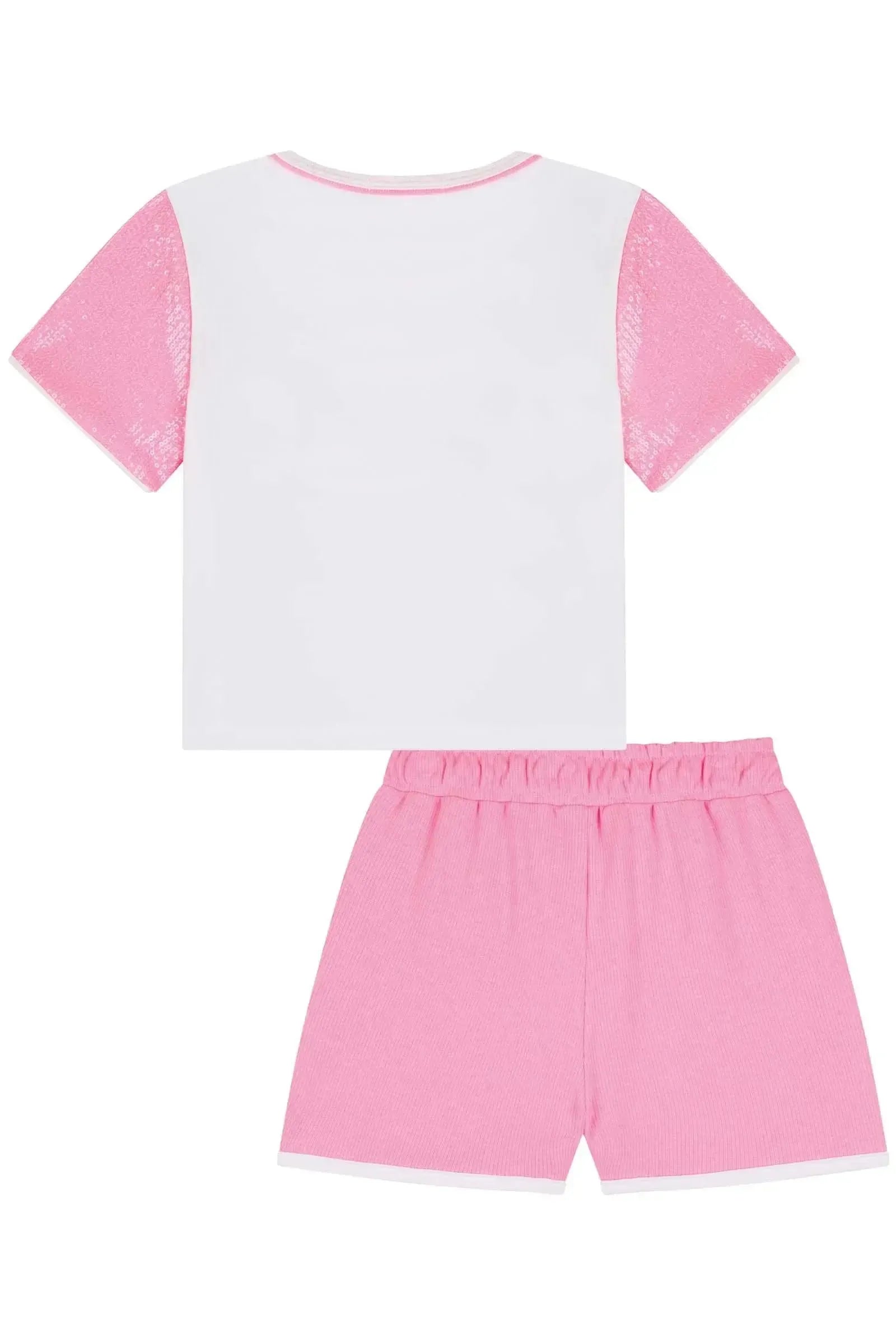 Conjunto de Blusa Boxy Over em Meia Malha e Paetê e Shorts em Canelado Liz e Paetê 85782 Kukiê Infantil Menina