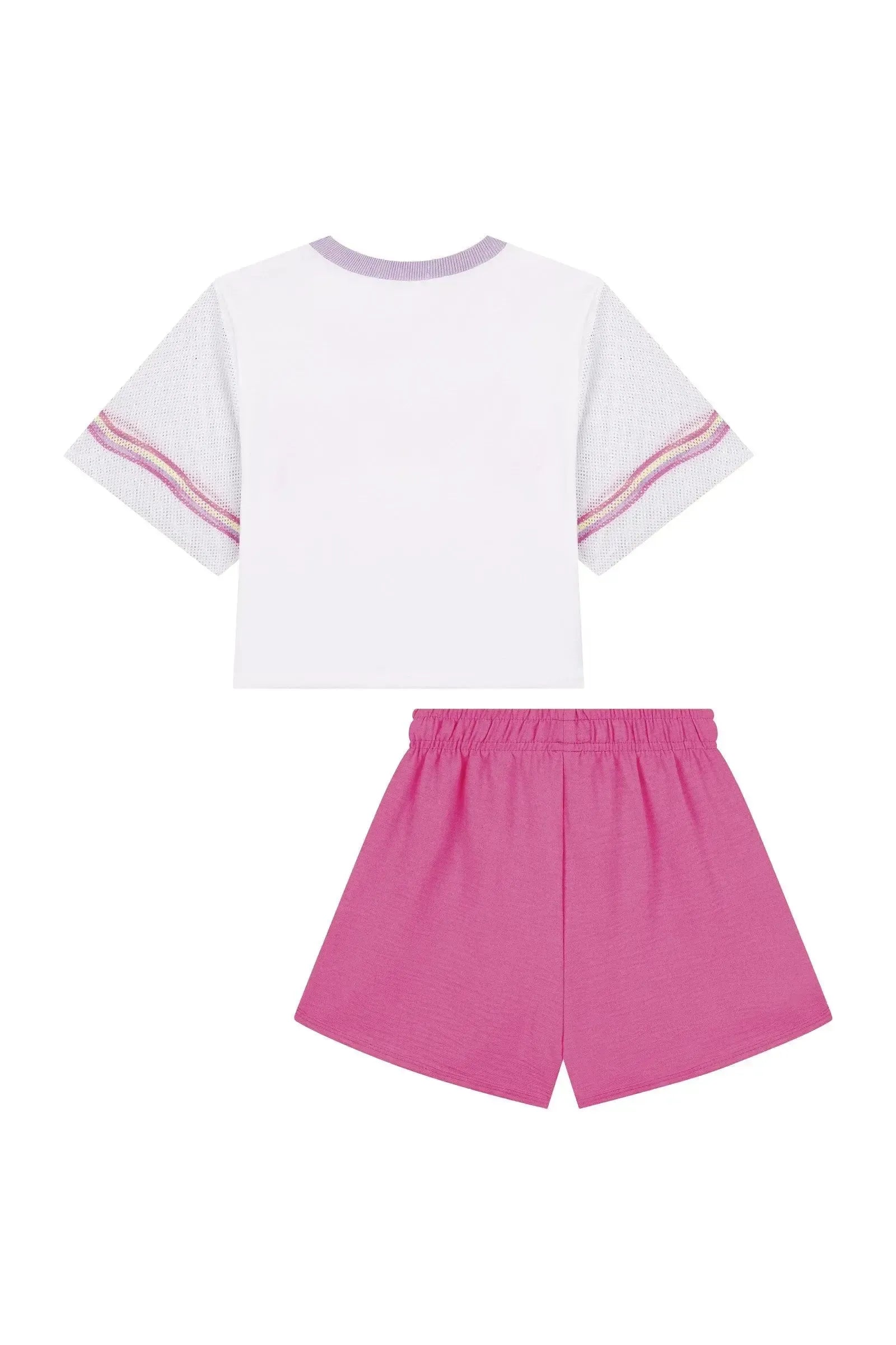 Conjunto de Blusa Boxy Over em Meia Malha e Shorts em Air Flow 88086 Kukiê Infantil Menina