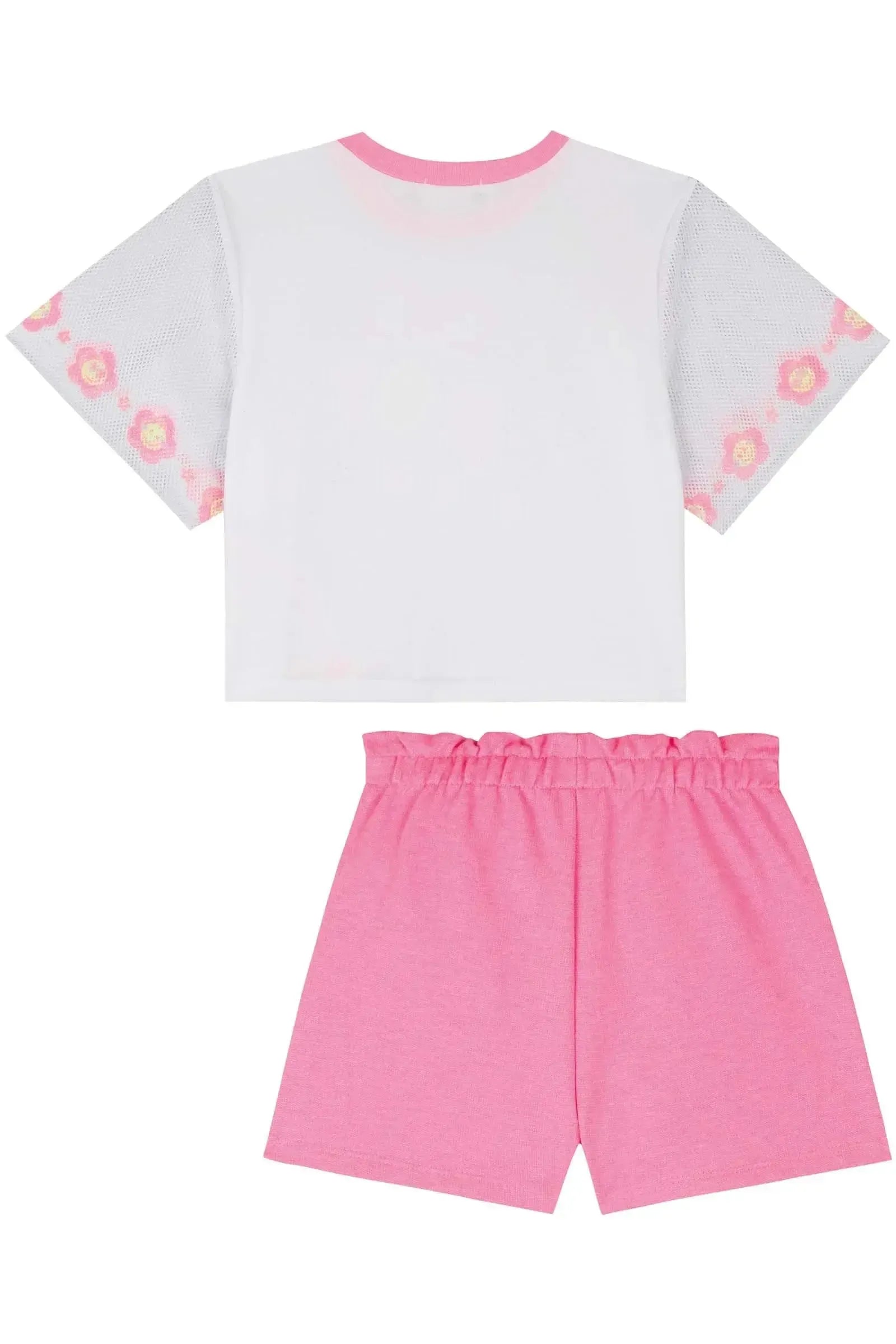 Conjunto de Blusa Boxy Over em Meia Malha e Shorts em Moletom sem Pelúcia 85805 Kukiê Infantil Menina