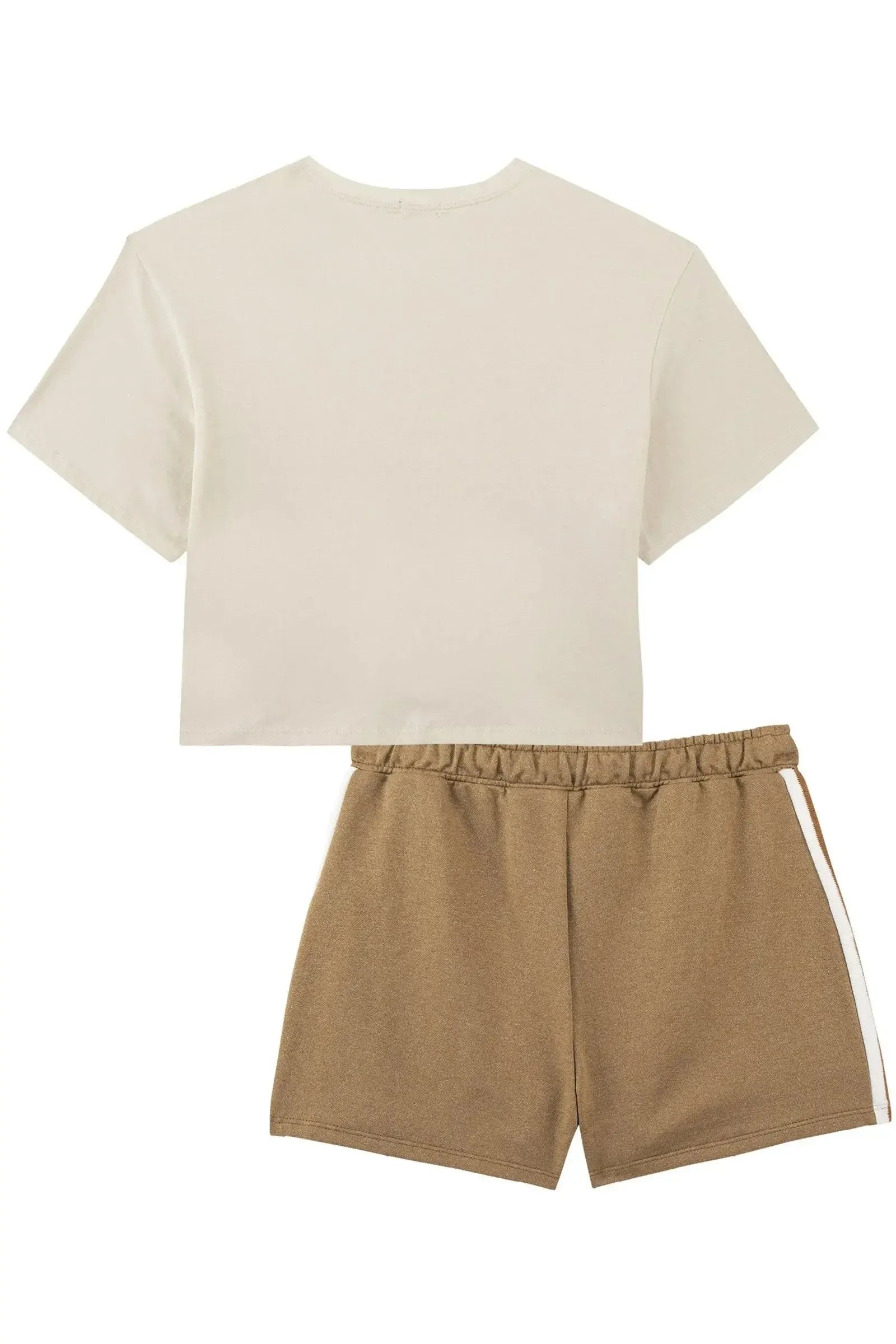 Conjunto de Blusa Boxy Over em Meia Malha e Shorts em Moletom sem Pelúcia 93837 Kukiê Infantil Menina