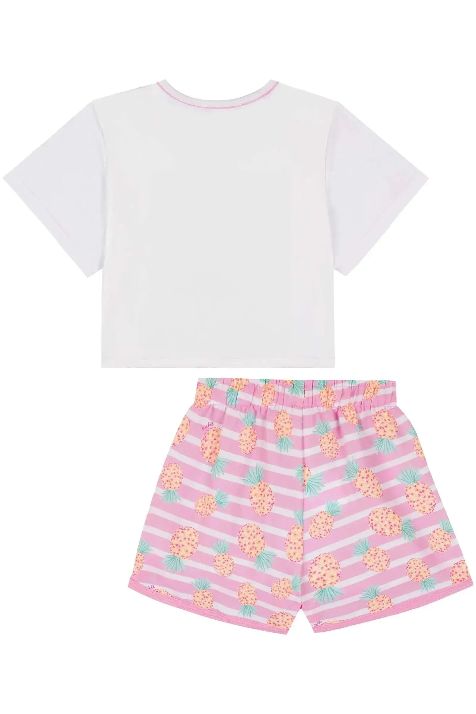 Conjunto de Blusa Boxy Over em Meia Malha e Shorts em Nylon 83956 Kukiê Infantil Menina