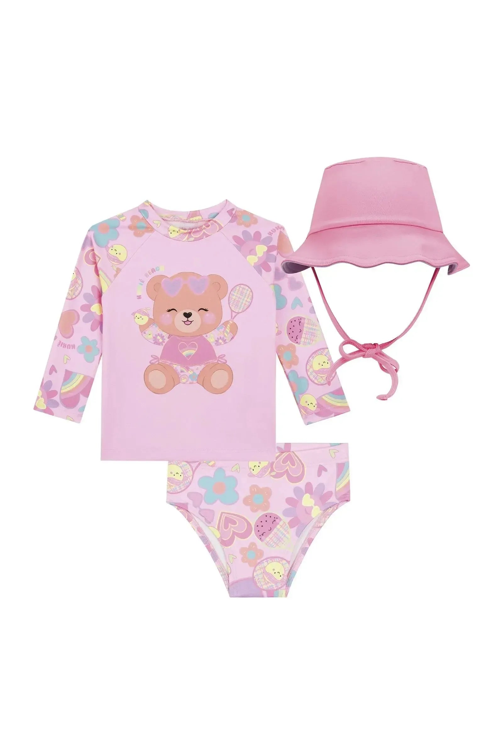 Conjunto de Blusa Calcinha e Chapéu em Malha com Proteção UV50+ 87752 Kukiê Bebê Menina