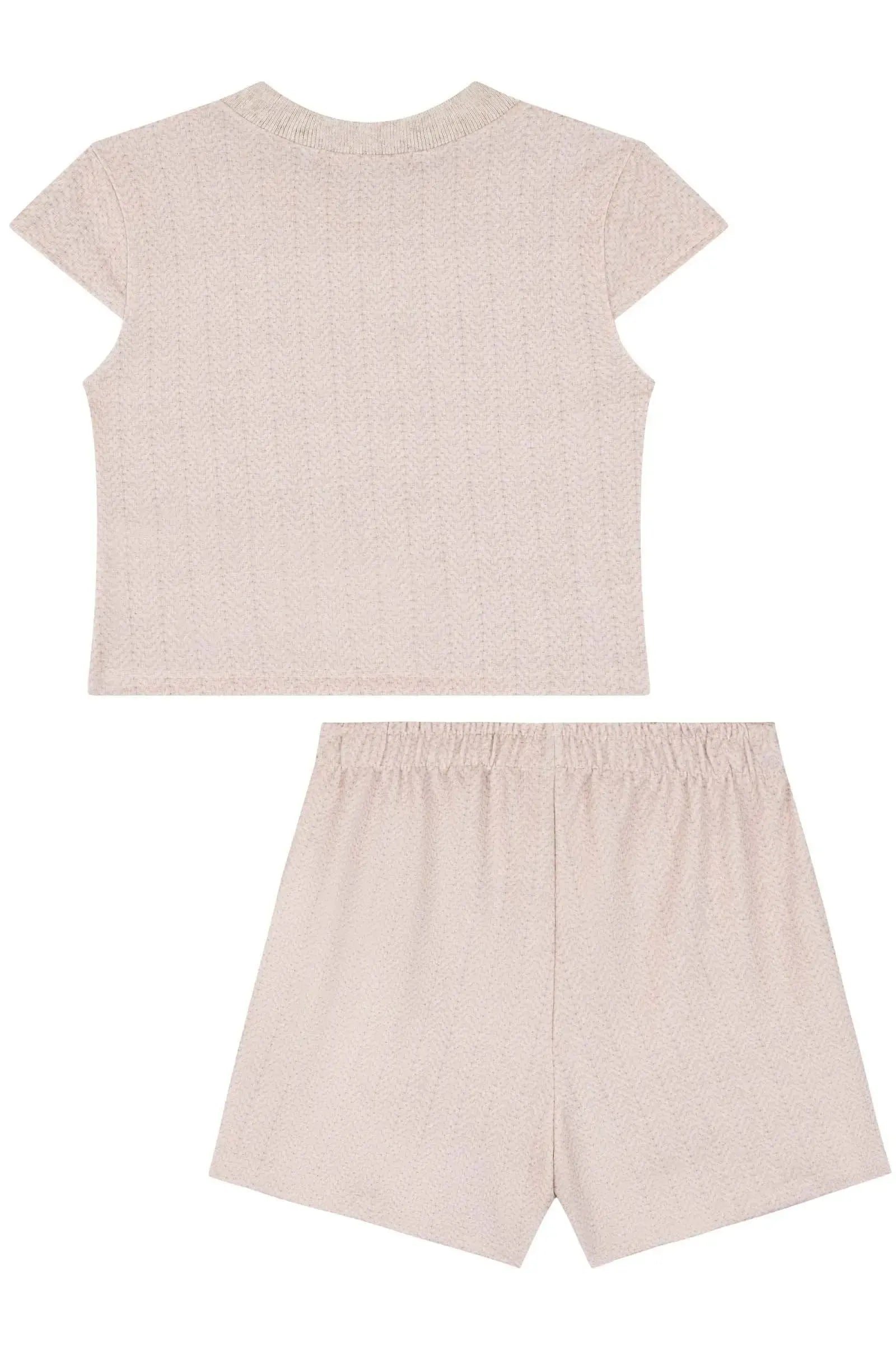 Conjunto de Blusa Cropped e Short Saia em Molecotton 83941 Kukiê Infantil Menina