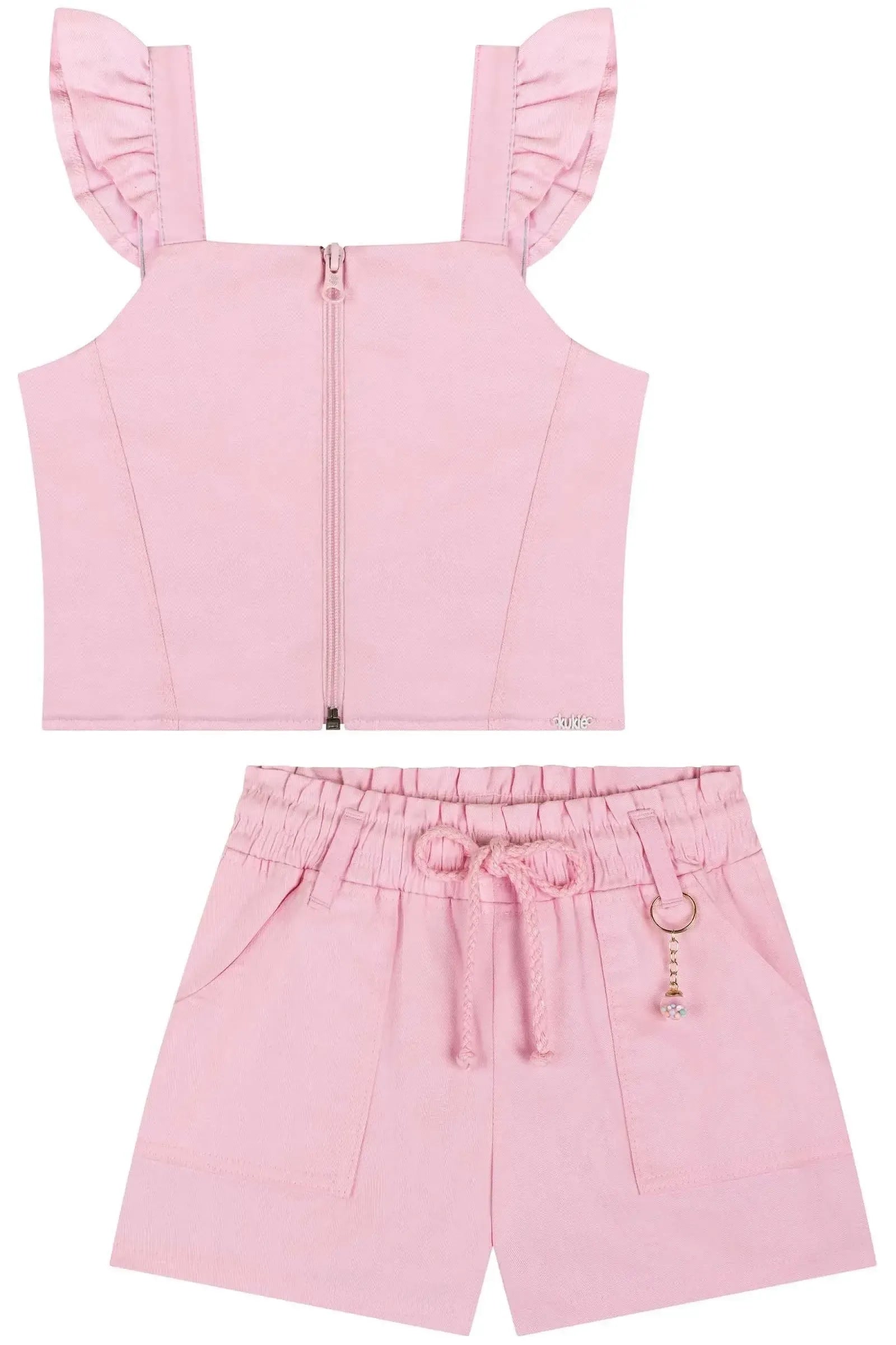 Conjunto de Blusa Cropped e Shorts em Sarja 84260 Kukiê Infantil Menina