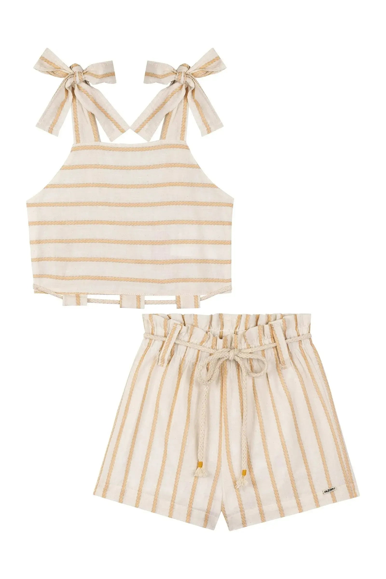 Conjunto de Blusa Cropped e Shorts em Tricoline Linho Listras 86467 Kukiê Infantil Menina