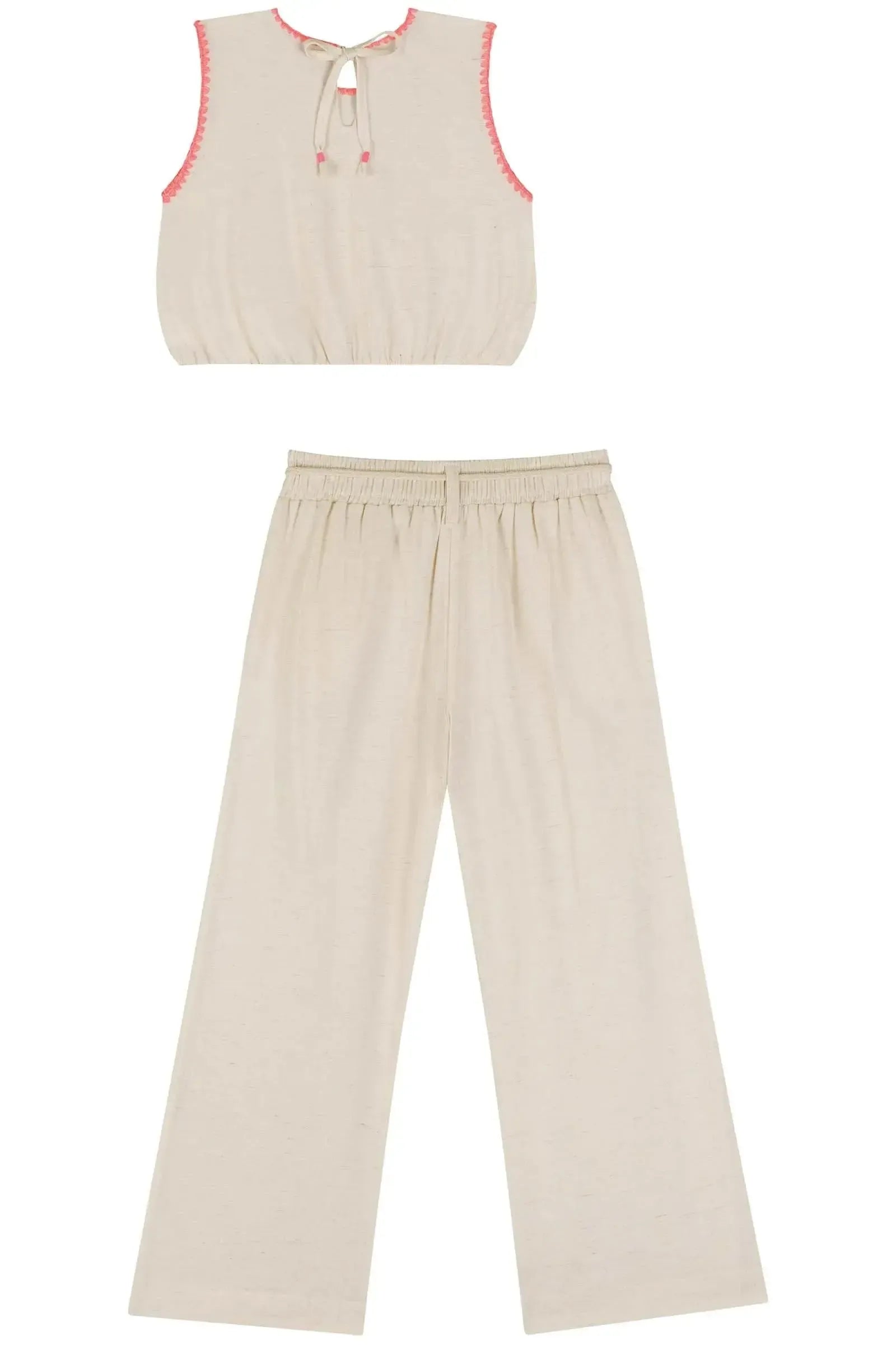 Conjunto de Blusa e Calça Wide Leg em Tecido Linho com Elastano 84179 Kukiê Infantil Menina