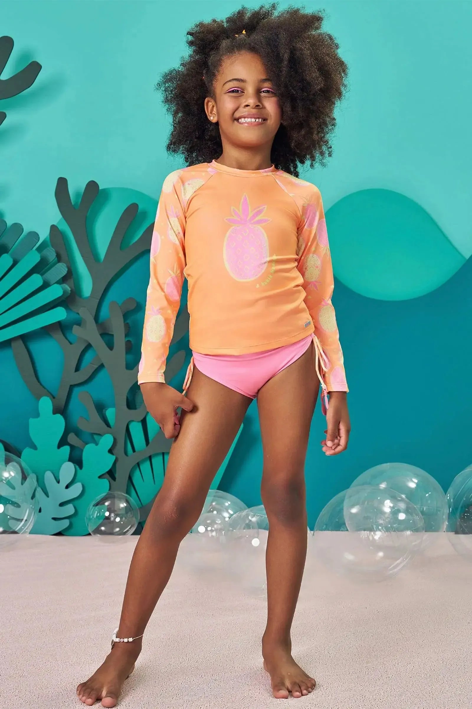 Conjunto de Blusa e Calcinha em Malha com Proteção UV 50+ 83566 Kukiê Infantil Menina