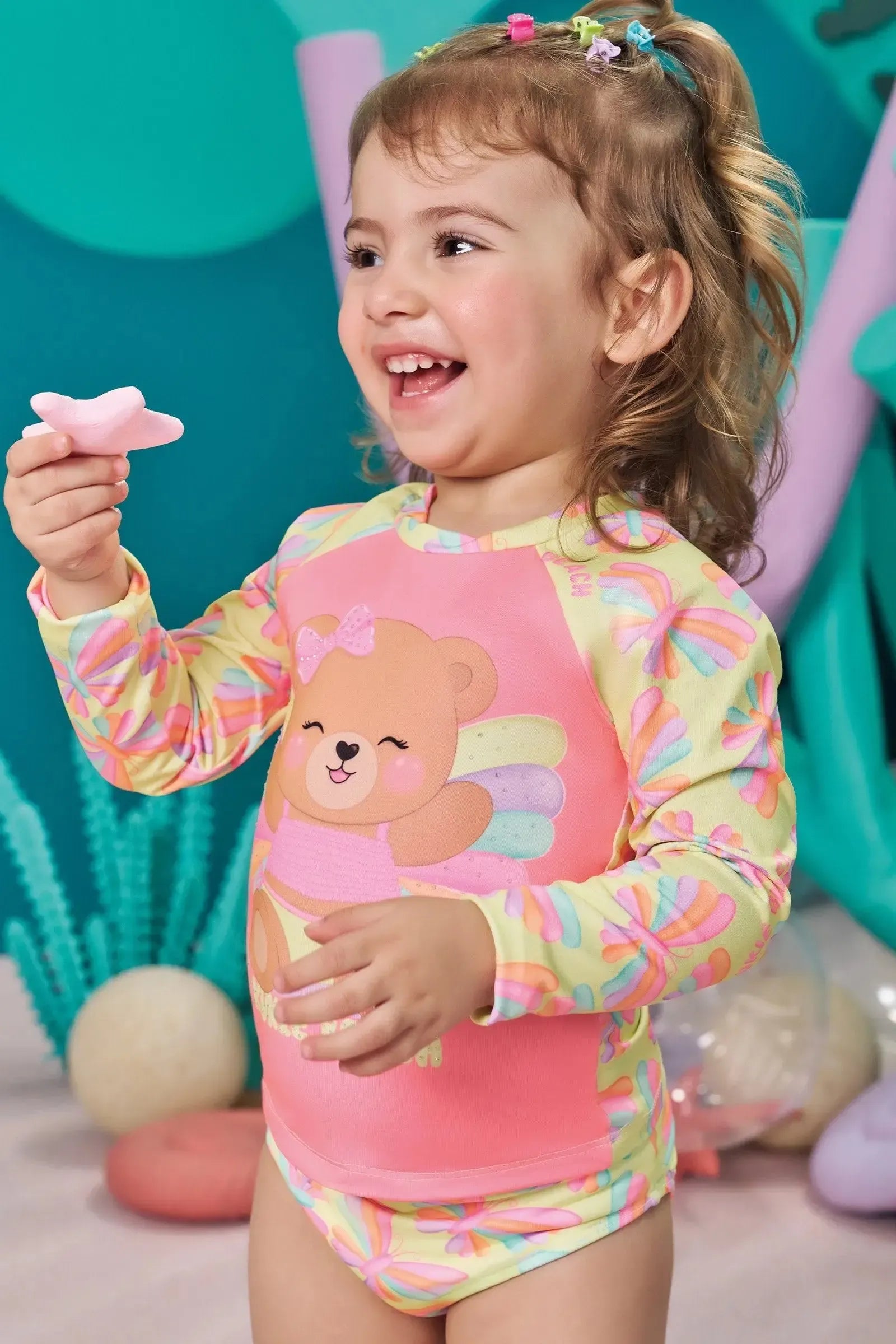 Conjunto de Blusa e Calcinha em Malha com Proteção UV50+ 84016 Kukiê Bebê Menina