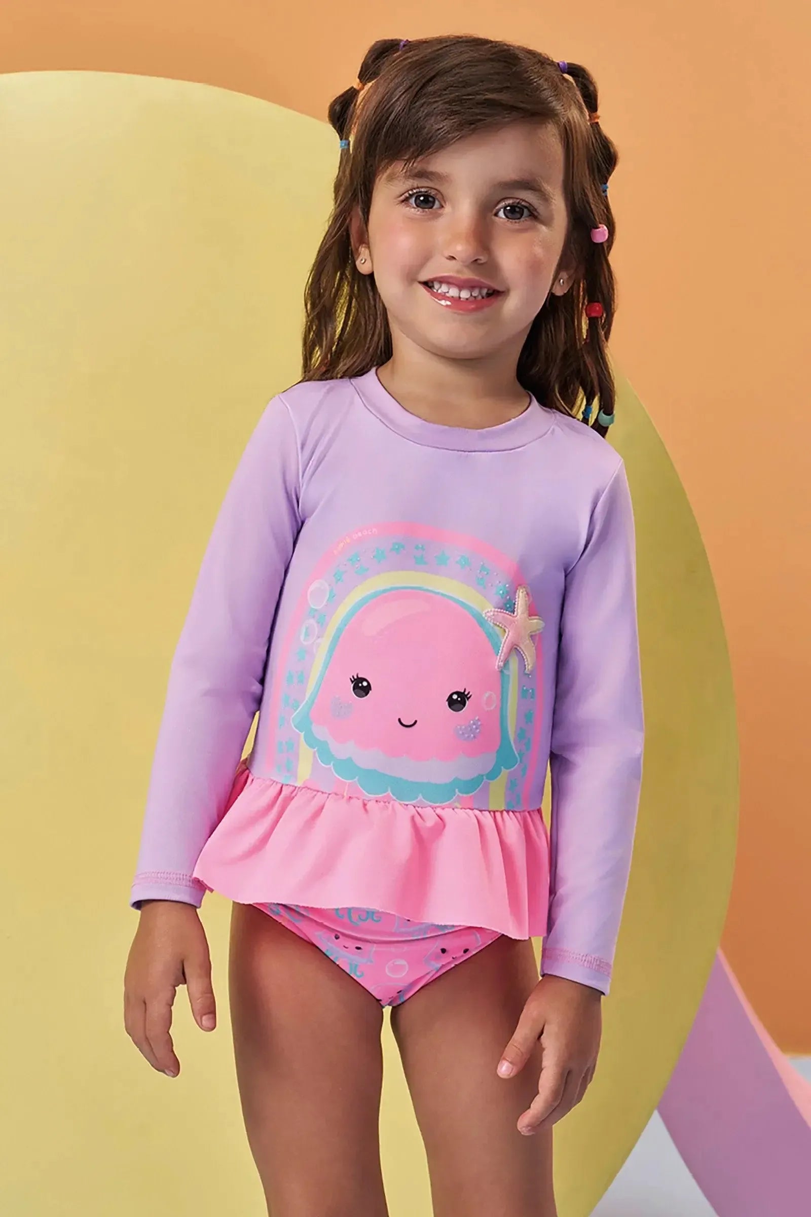 Conjunto de Blusa e Calcinha em Malha com Proteção UV50+ 96254 Kukiê Infantil Menina