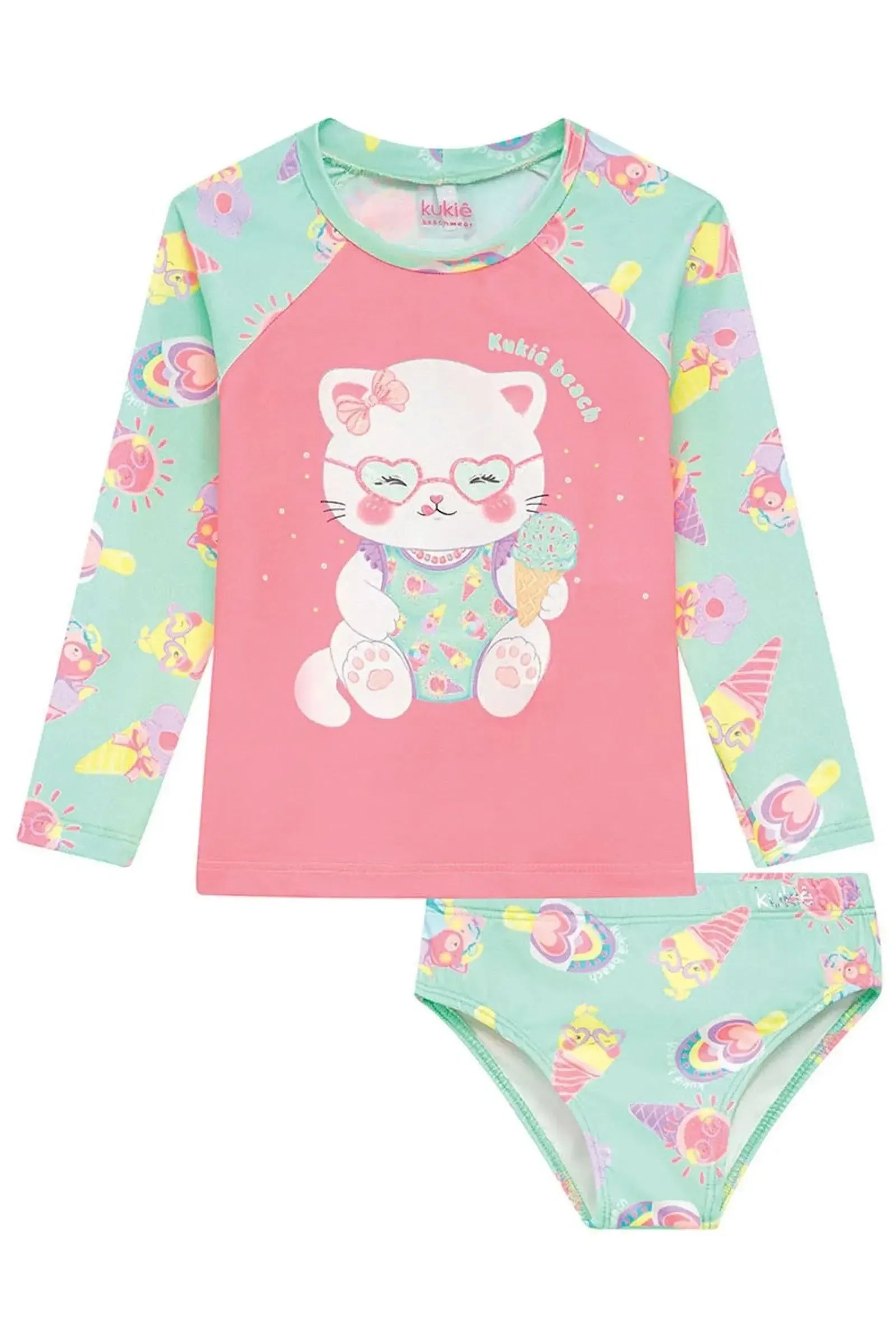 Conjunto de Blusa e Calcinha em Malha com Proteção UV50+ 96262 Kukiê Infantil Menina